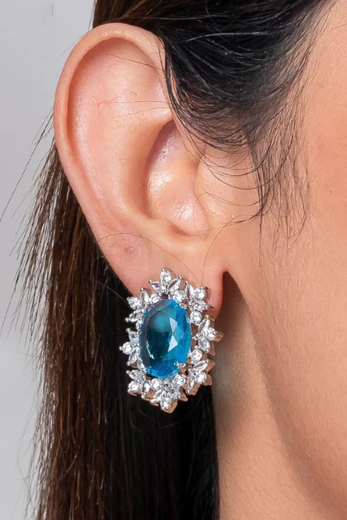 Aqua Oval Diamond Earrings of Brand Putstyle Available online at ScrollnShops