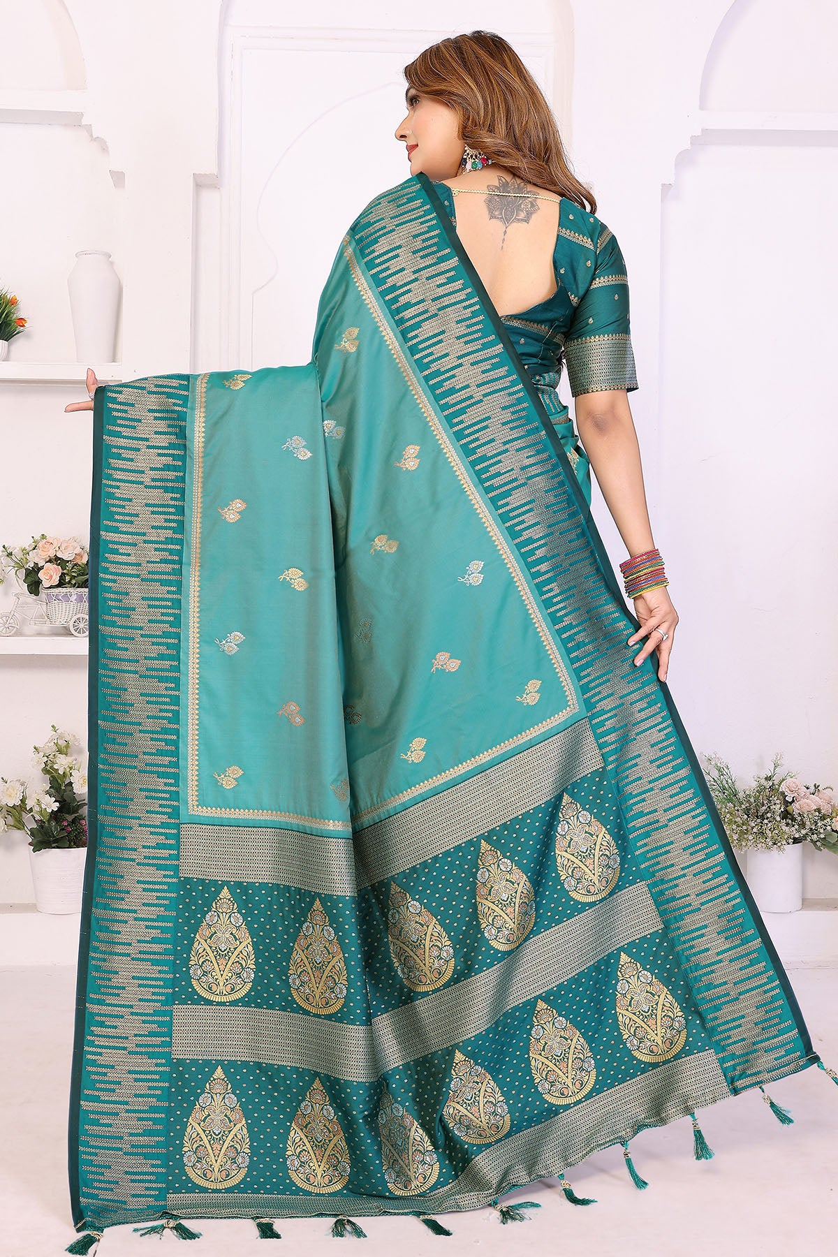 Aqua Soft Silk Weaving Saree