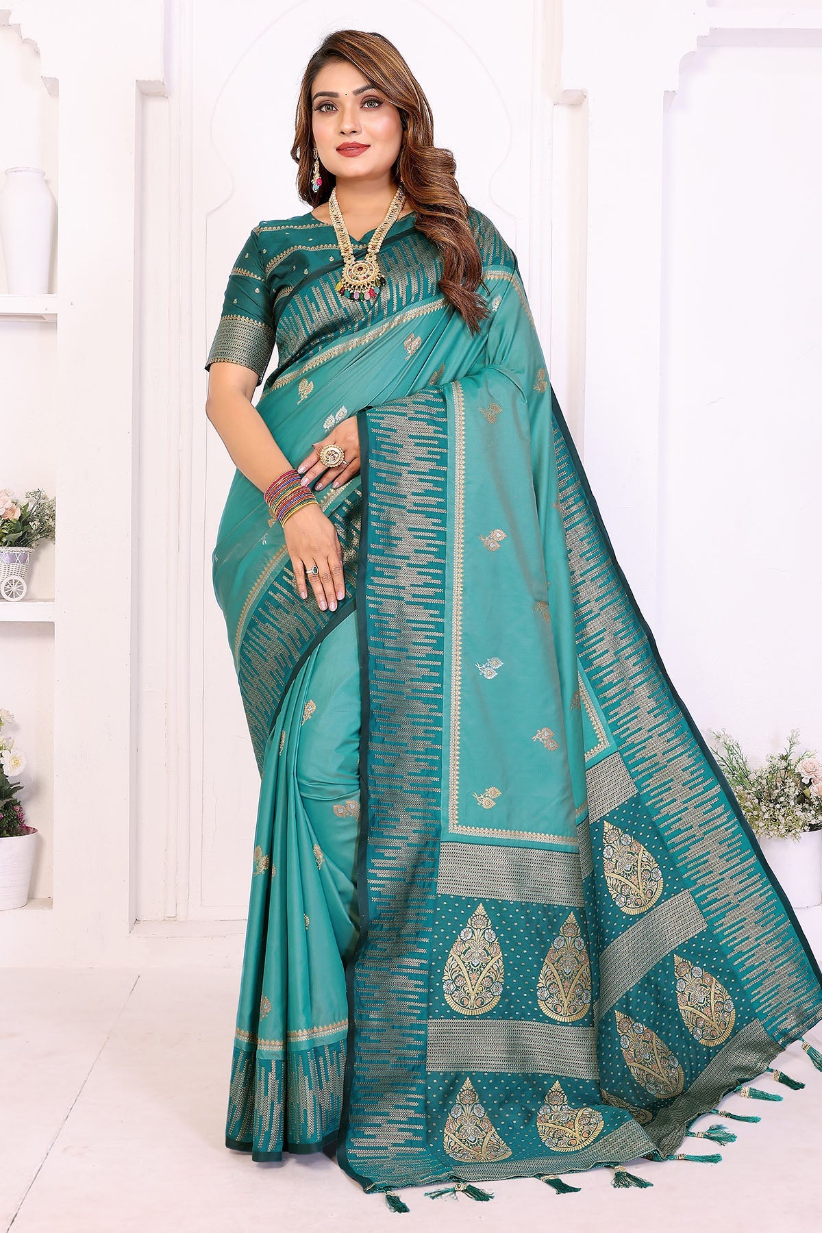 Buy Aqua Soft Silk Weaving Saree for women by Aastha Fashion online available at scrollnshops