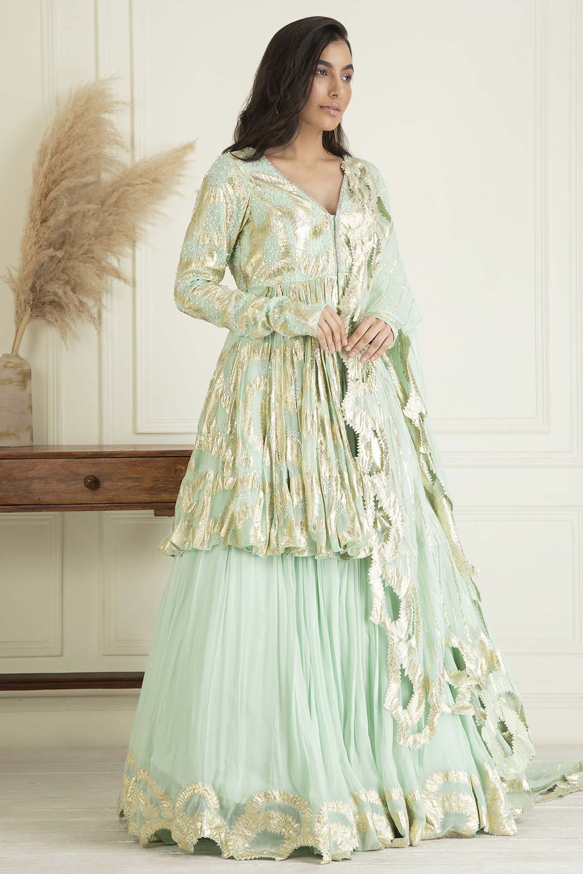 Aquamarine Sequins Lehenga Set