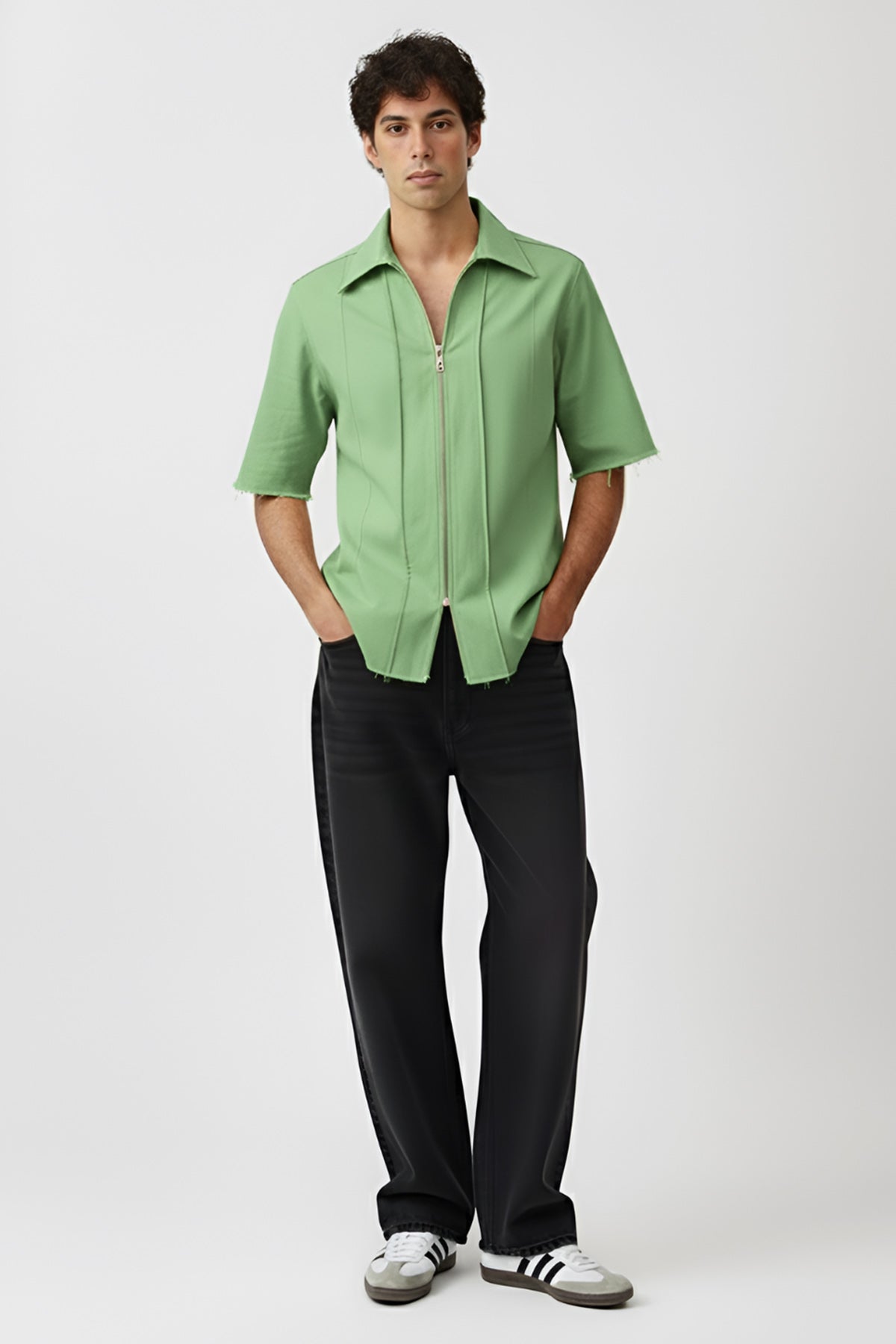 Buy Asparagus Twill Front Zip Shirt for Men by Neora online available at scrollnshops