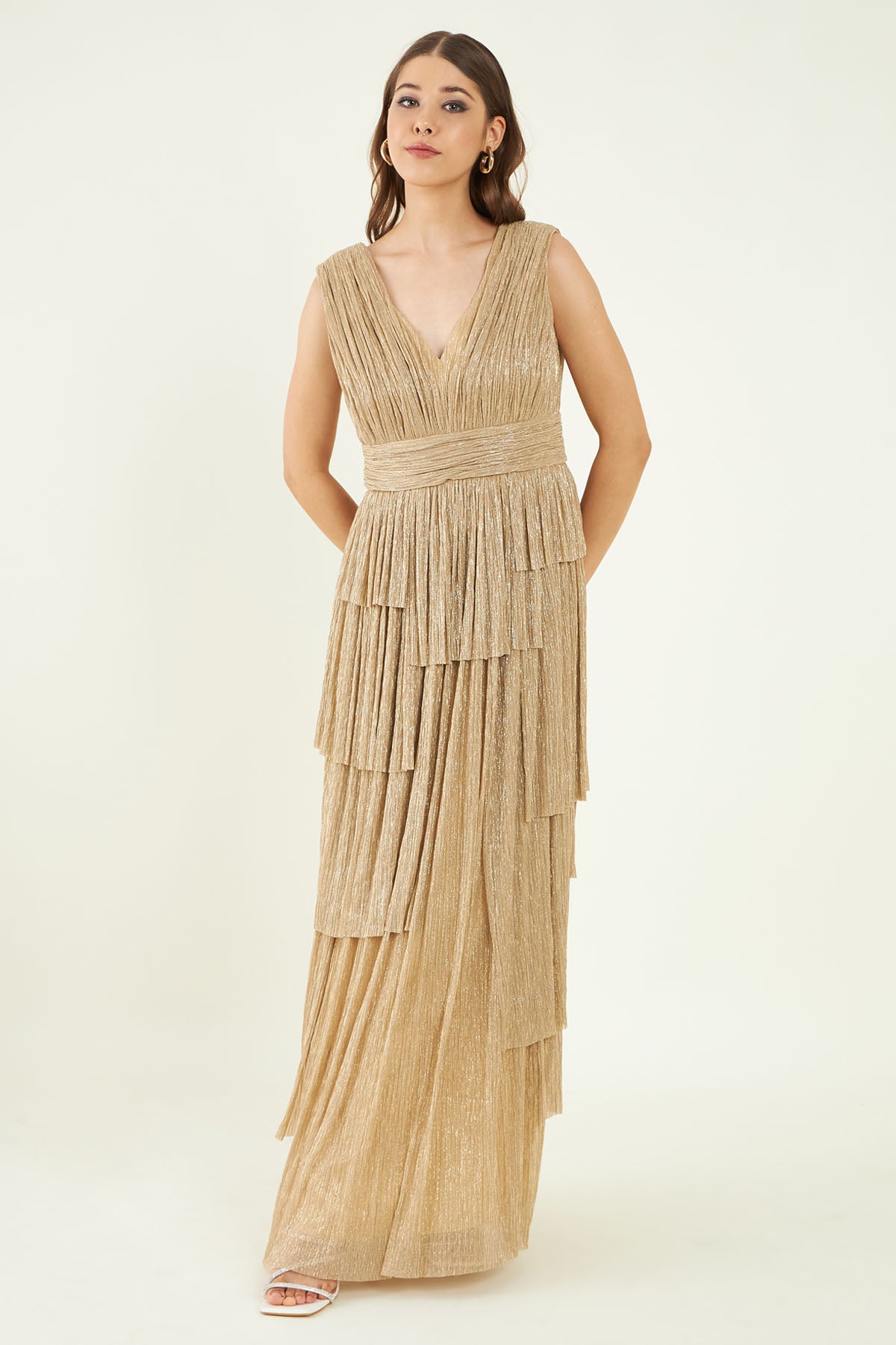 Asymmetric Blingy Gold Dress