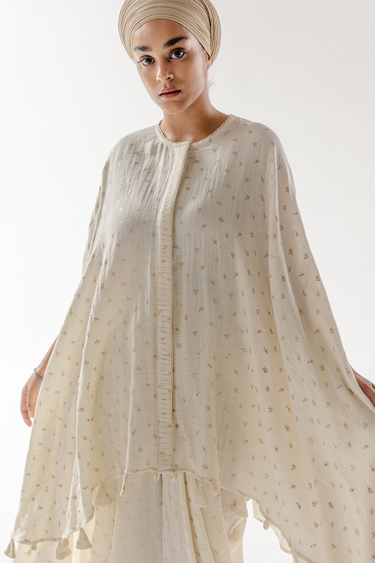 Asymmetric Foil Print Kurta Set