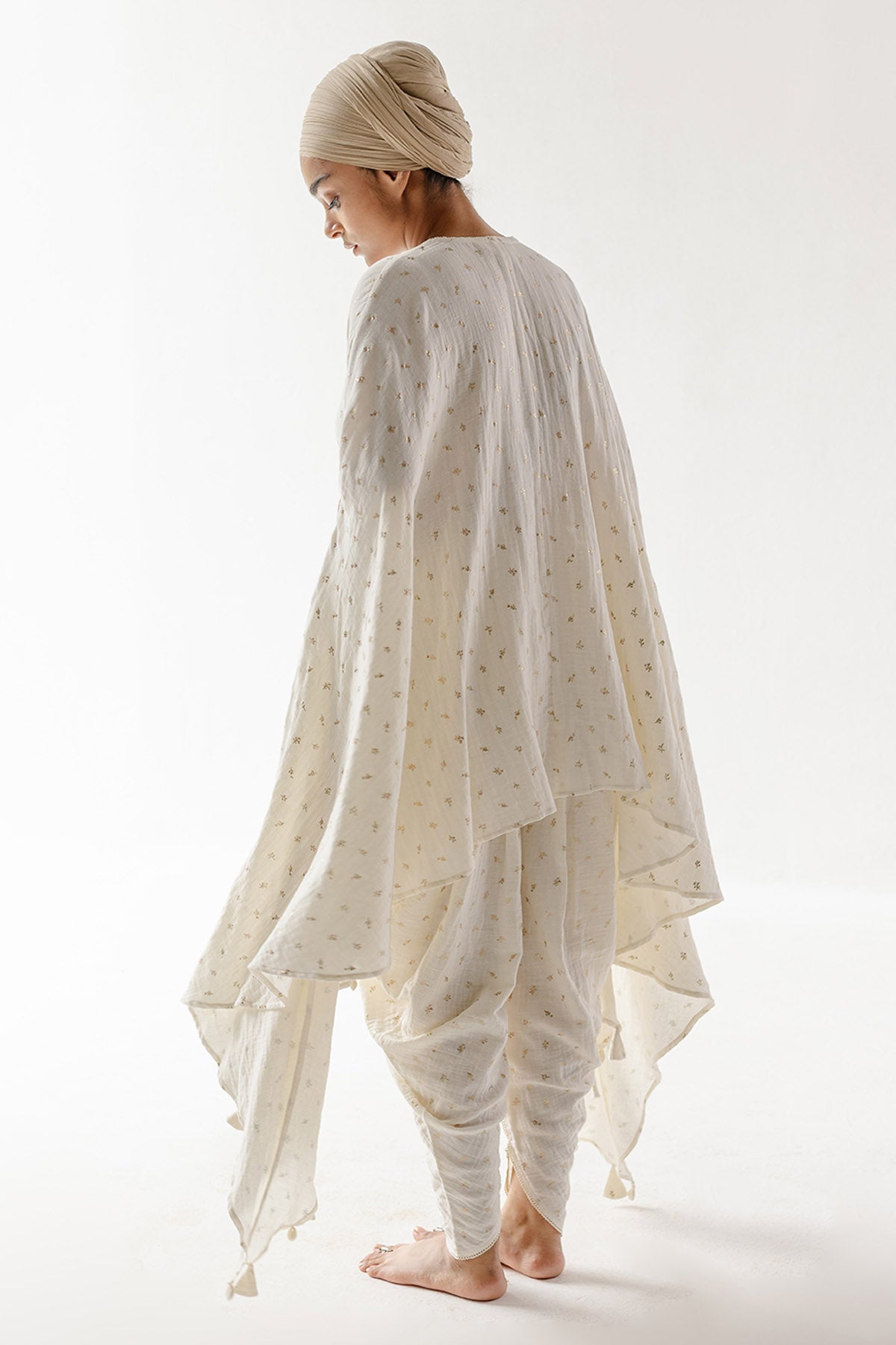 Asymmetric Foil Print Kurta Set