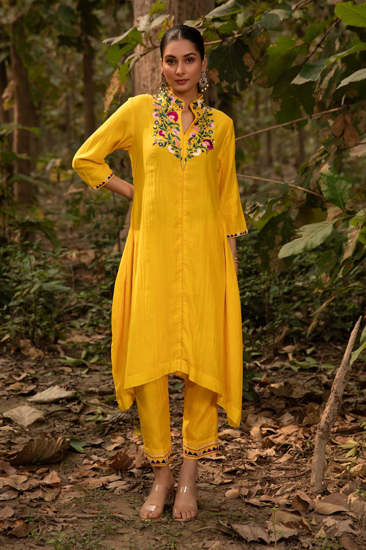 Buy Asymmetric Yellow Kurta & Pants by Richa Chhabra Malhotra for women online at ScrollnShops