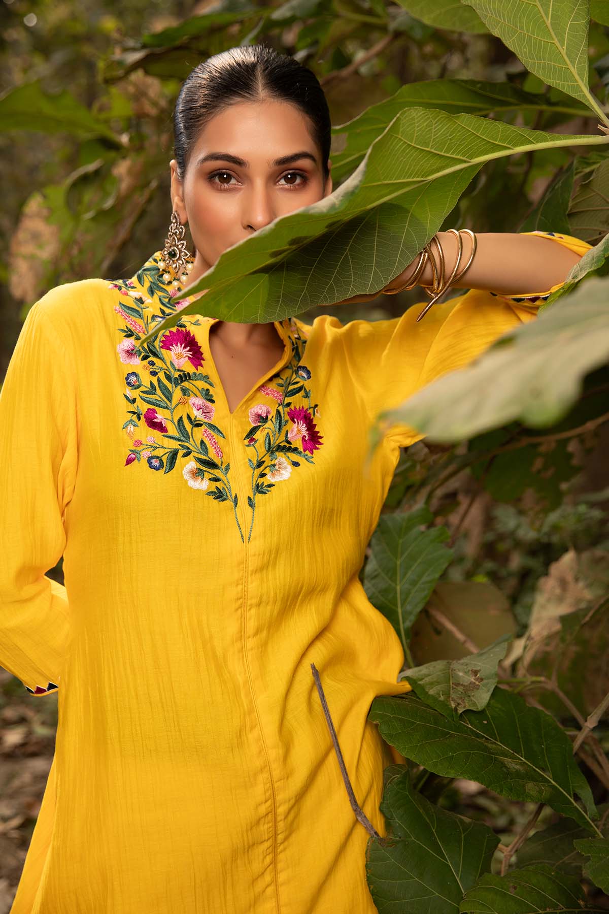Asymmetric Yellow Kurta & Pants