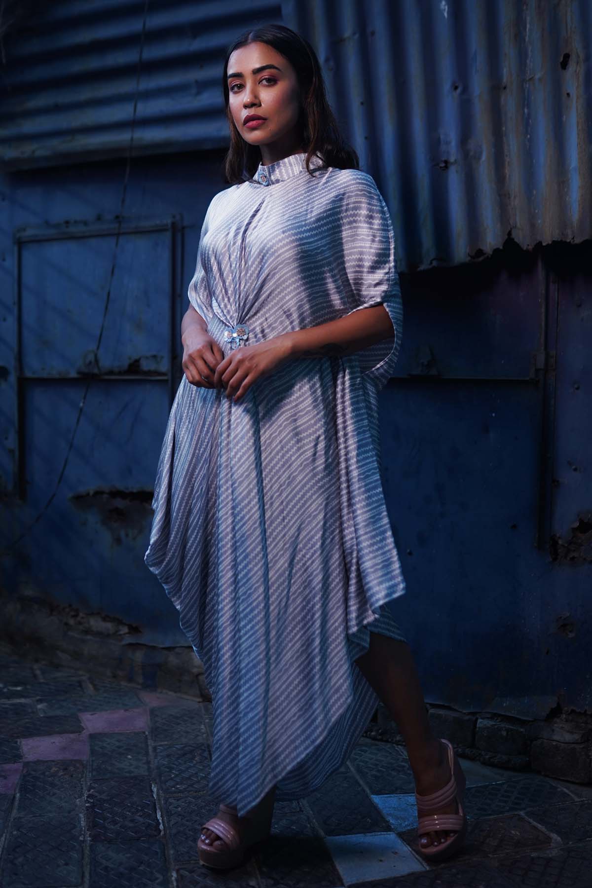 Asymmetrical Silk Stripe Print Dress