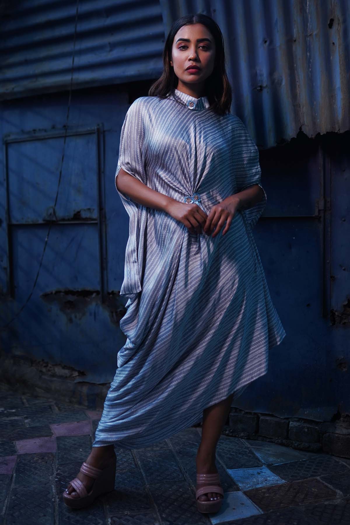 Asymmetrical Silk Stripe Print Dress