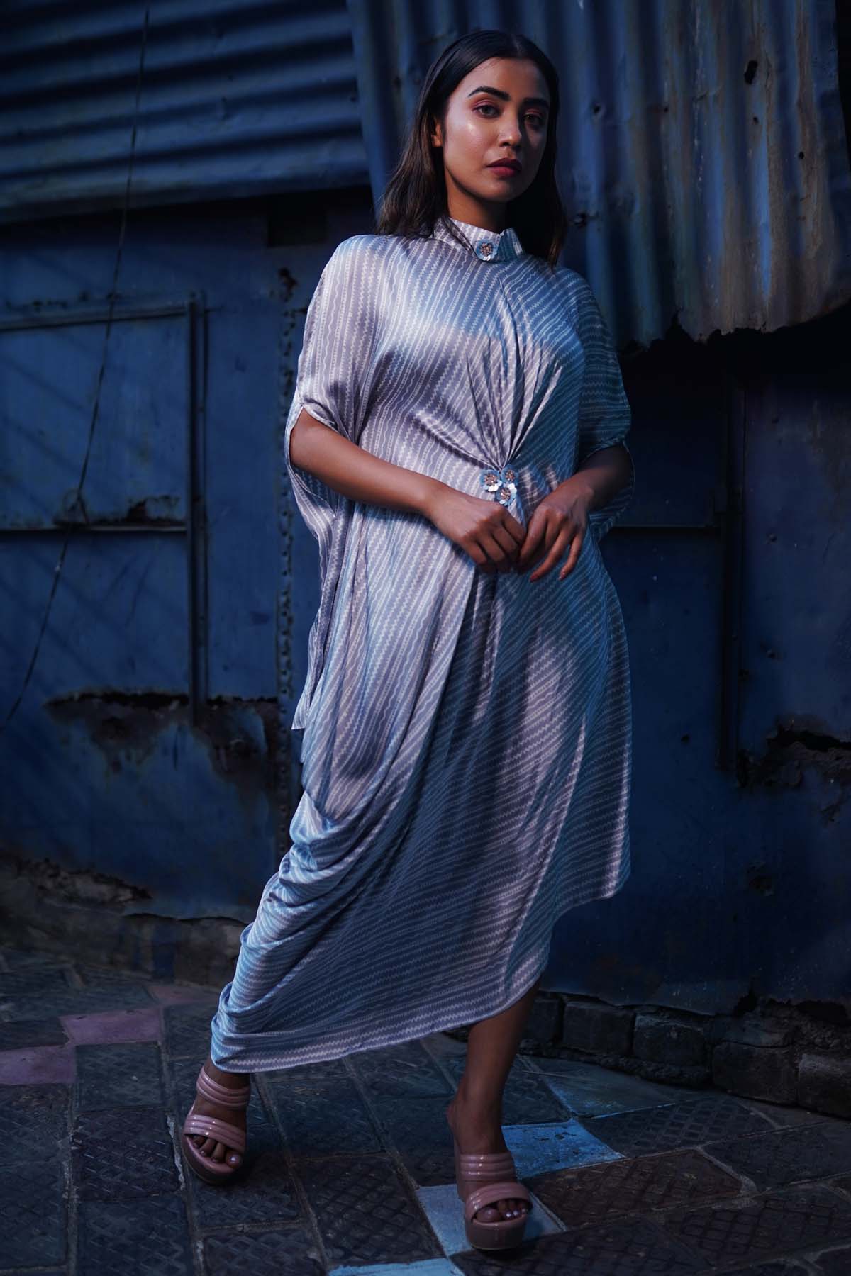 Asymmetrical Silk Stripe Print Dress