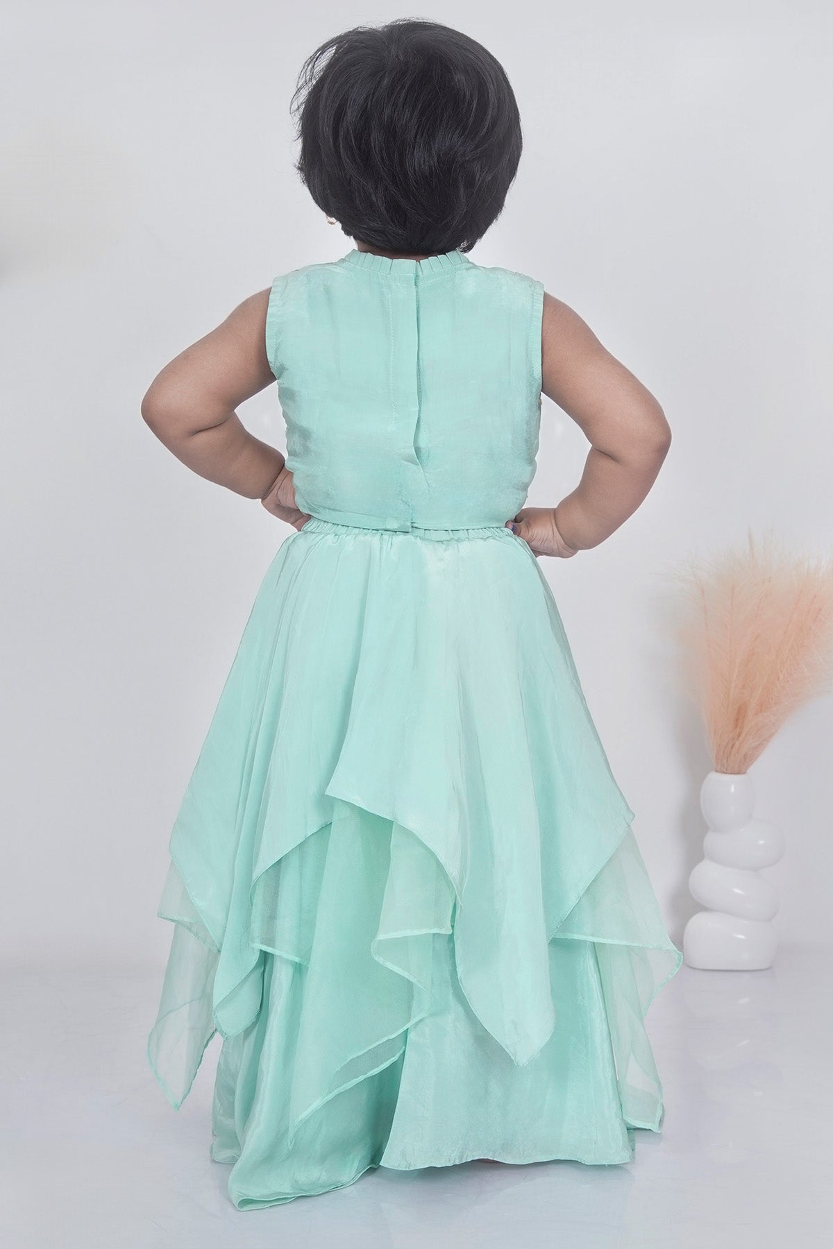 Asymmetrical Green Lehenga Set