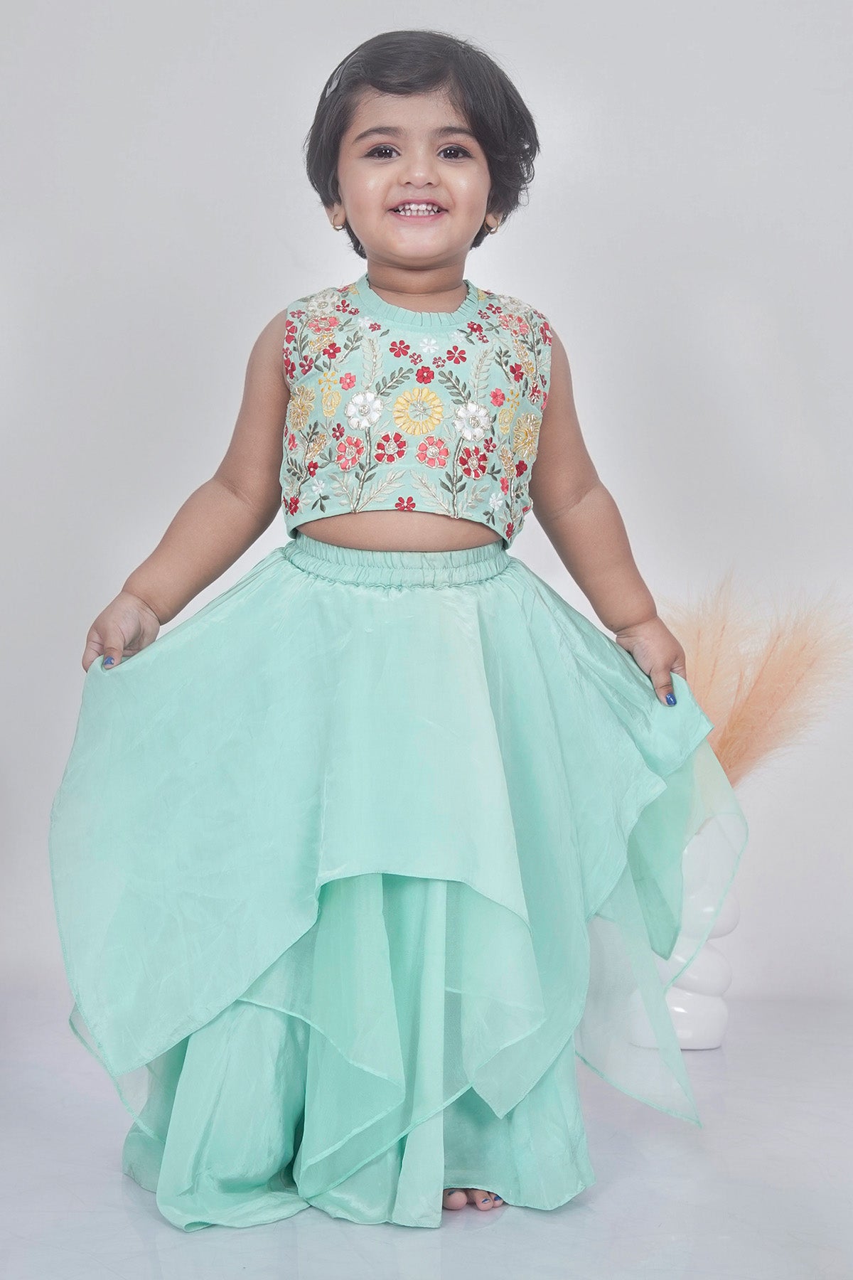 Asymmetrical Green Lehenga Set