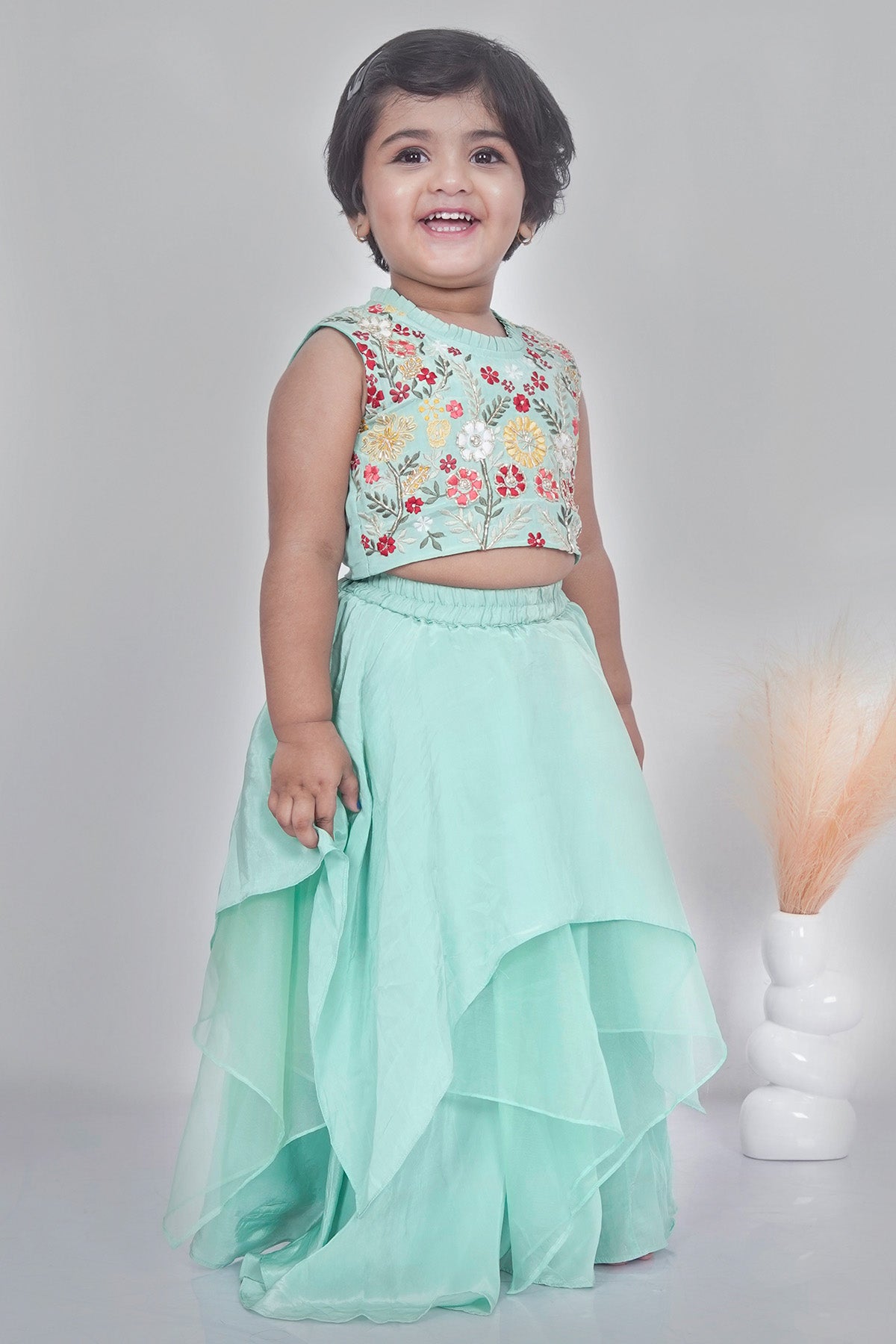 Asymmetrical Green Lehenga Set