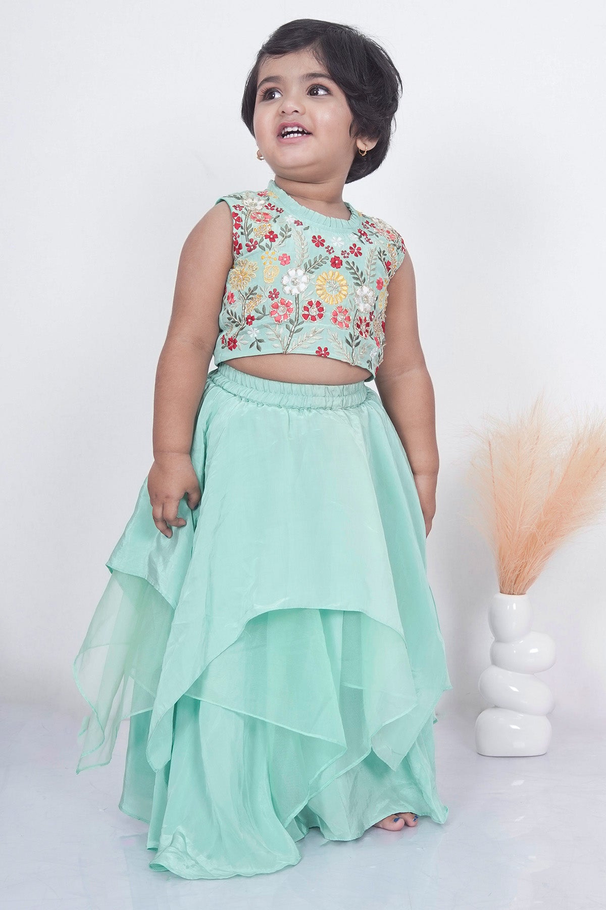 Asymmetrical Green Lehenga Set