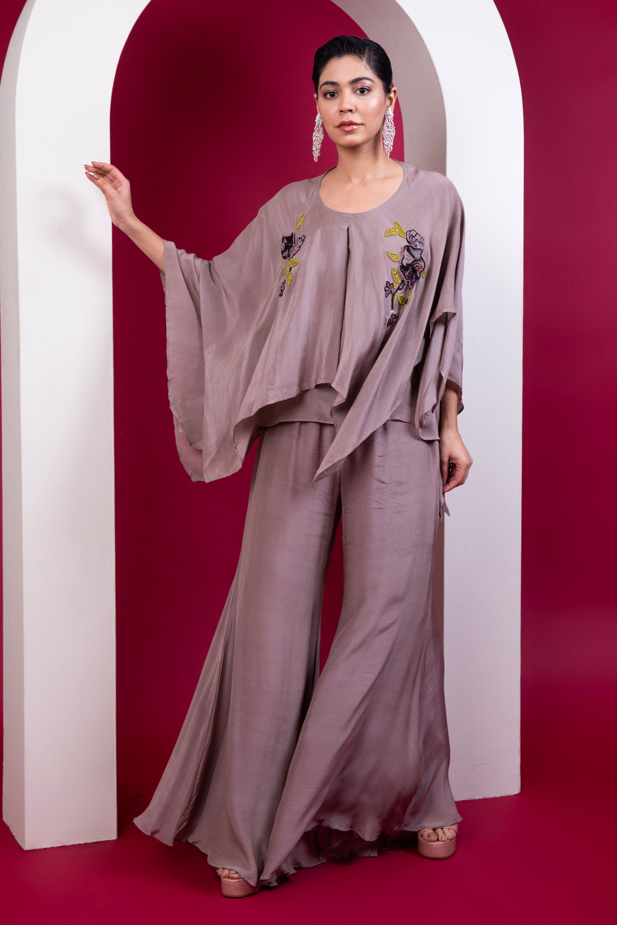 Buy Asymmetrical Greige Kaftan Set by Label Kaleido for Women online at ScrollnShops