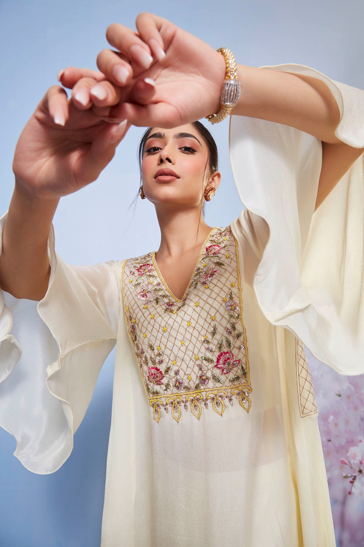 Asymmetrical Ivory Kurta Set