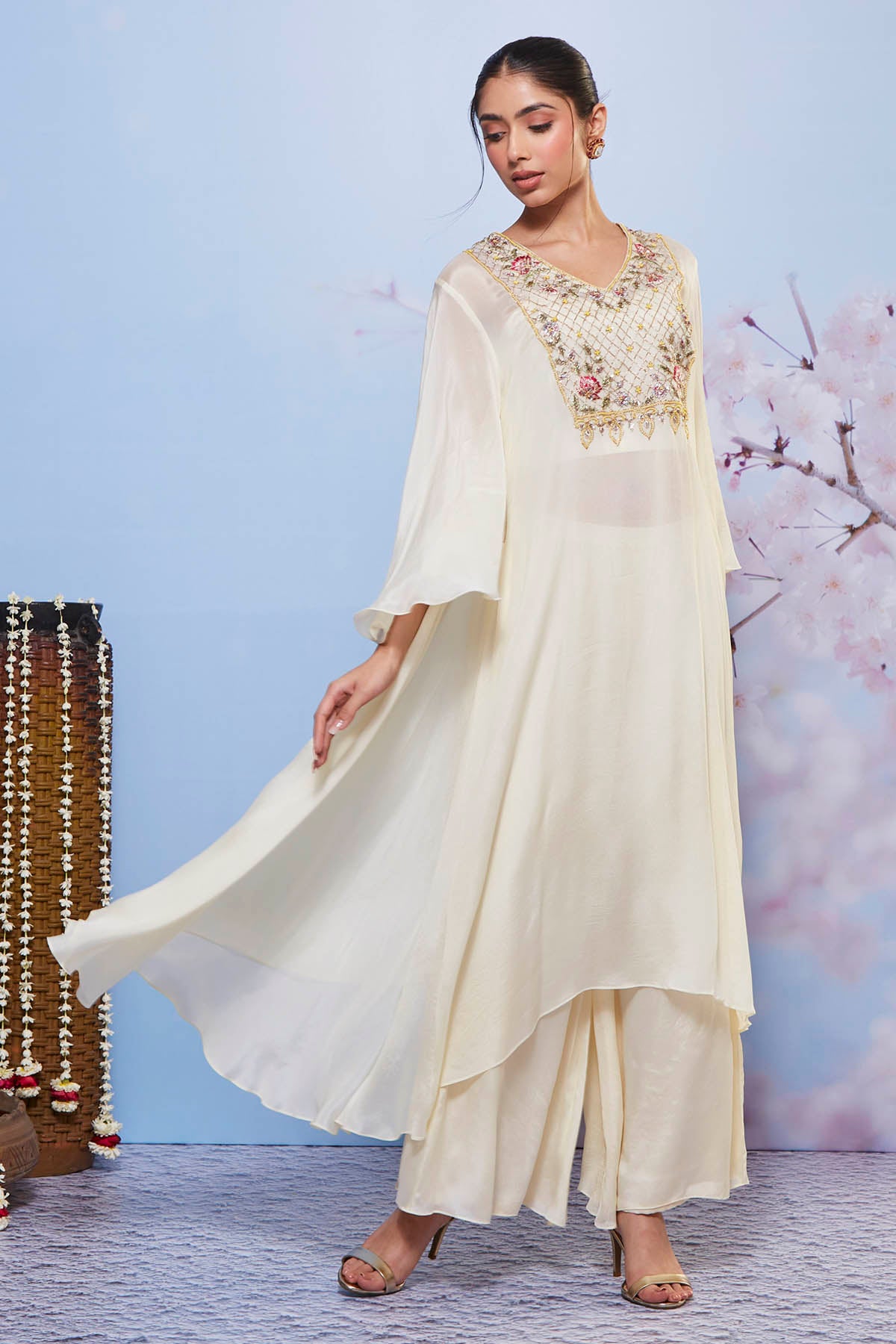 Asymmetrical Ivory Kurta Set