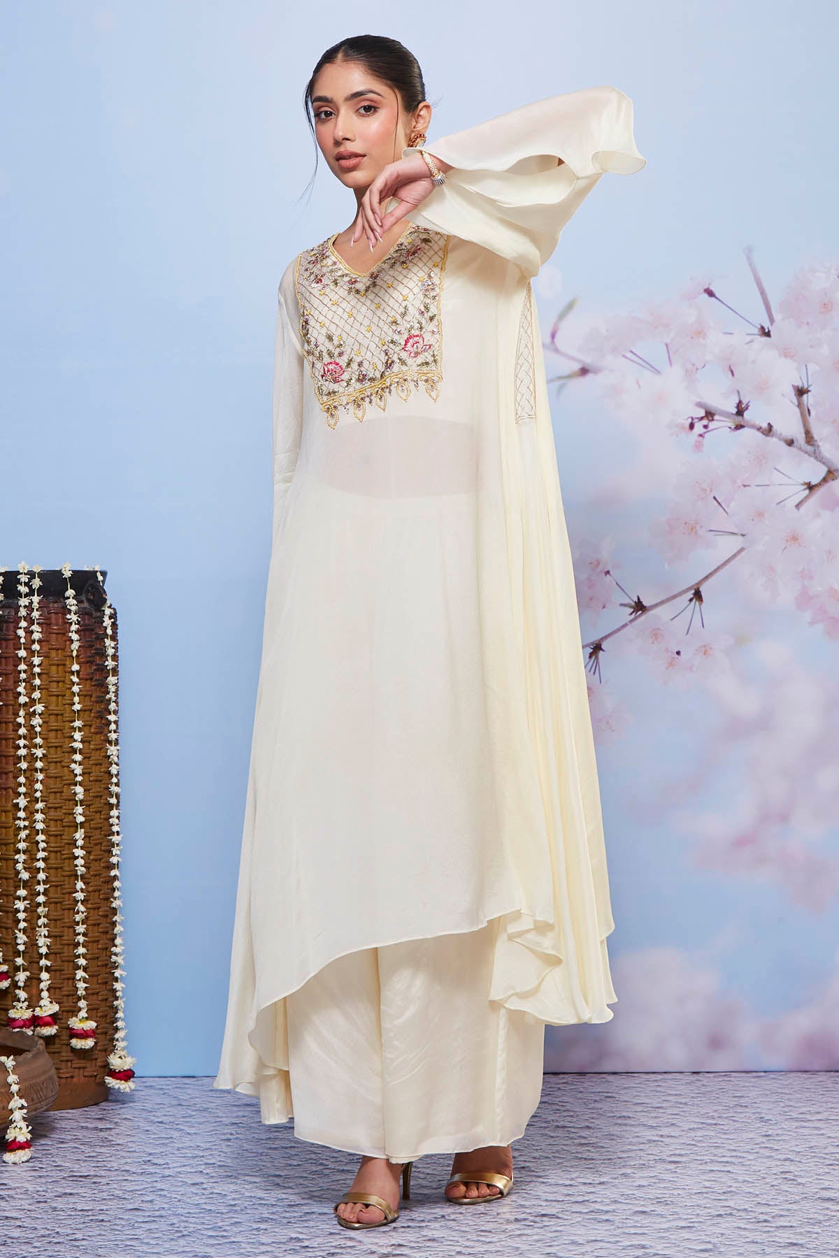 Asymmetrical Ivory Kurta Set