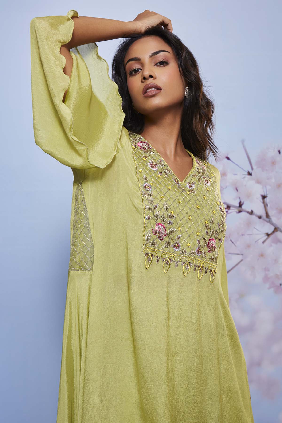 Asymmetrical Mint Kurta Set