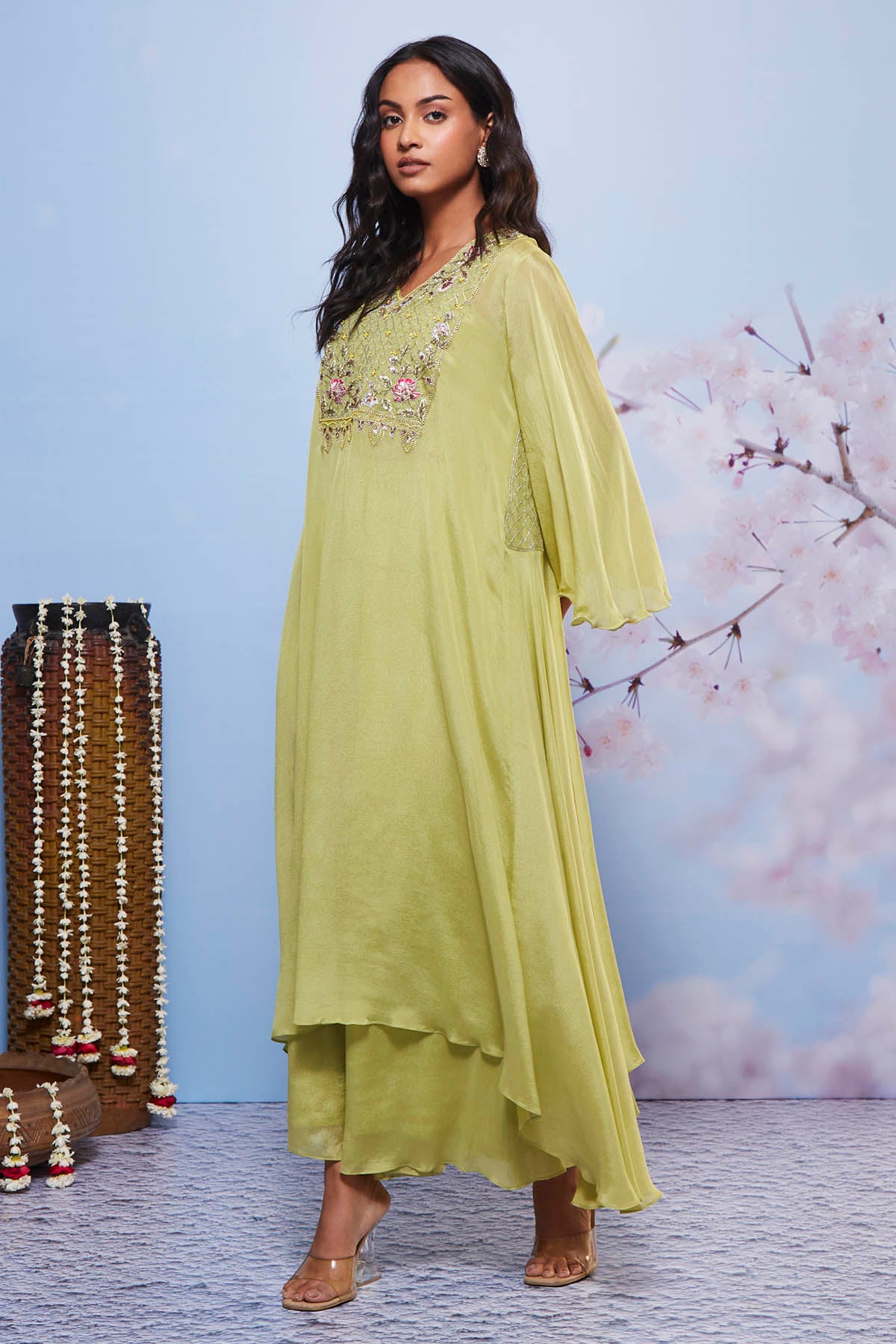 Asymmetrical Mint Kurta Set