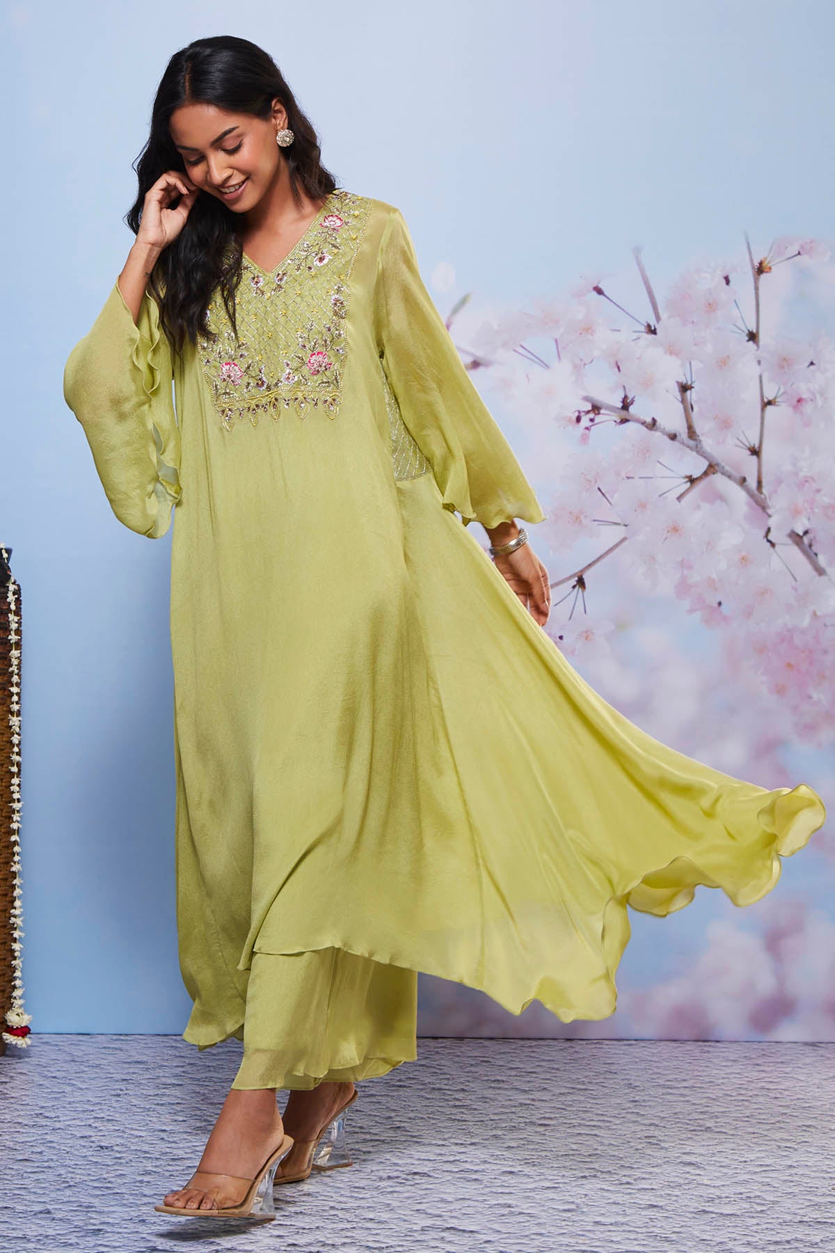 Asymmetrical Mint Kurta Set