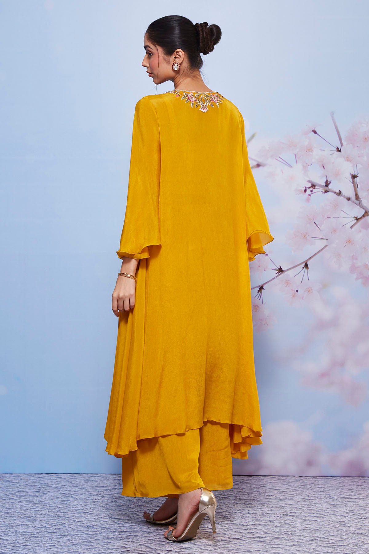 Asymmetrical Mustard Kurta Set