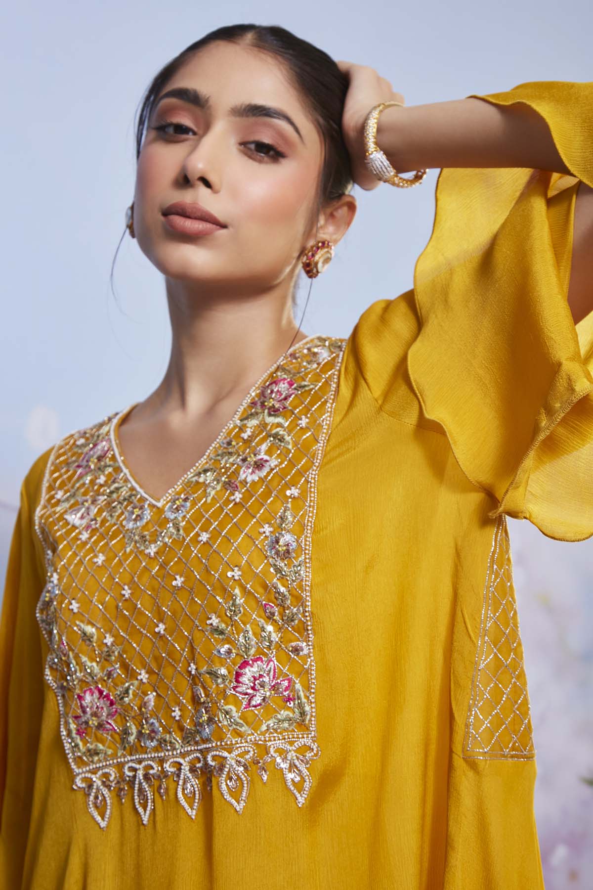 Asymmetrical Mustard Kurta Set