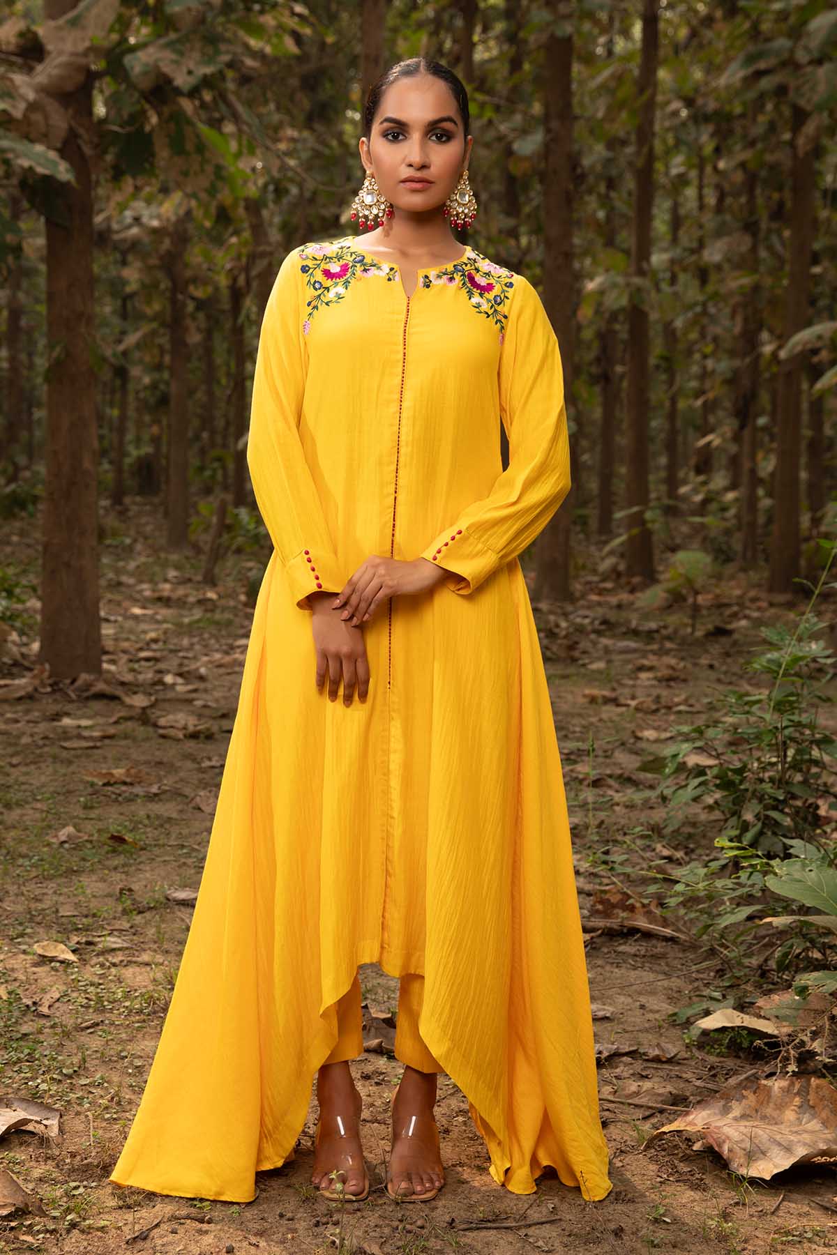 Buy Asymmetrical Yellow Tunic Set by Richa Chhabra Malhotra for women online at ScrollnShops