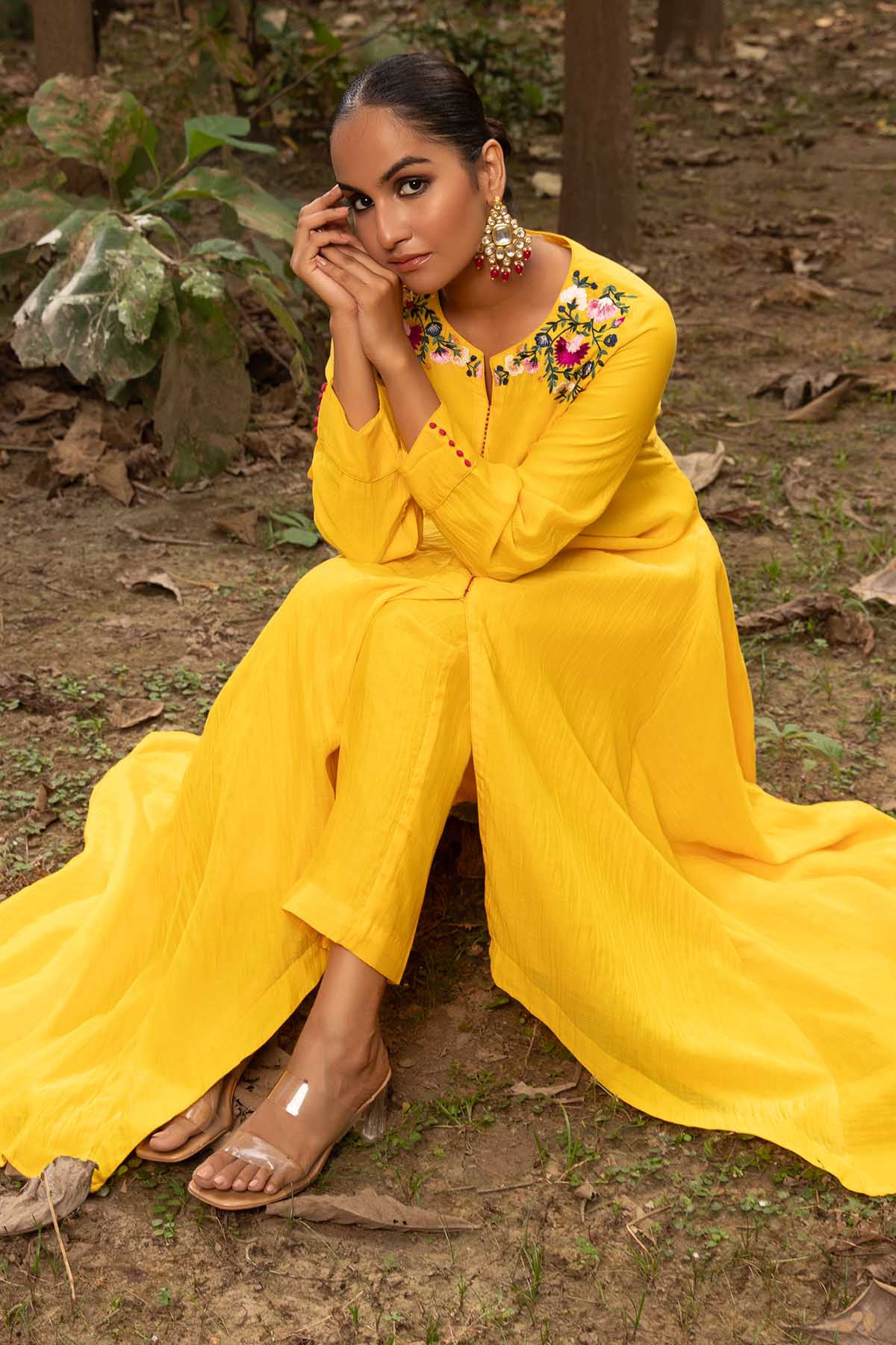 Asymmetrical Yellow Tunic Set