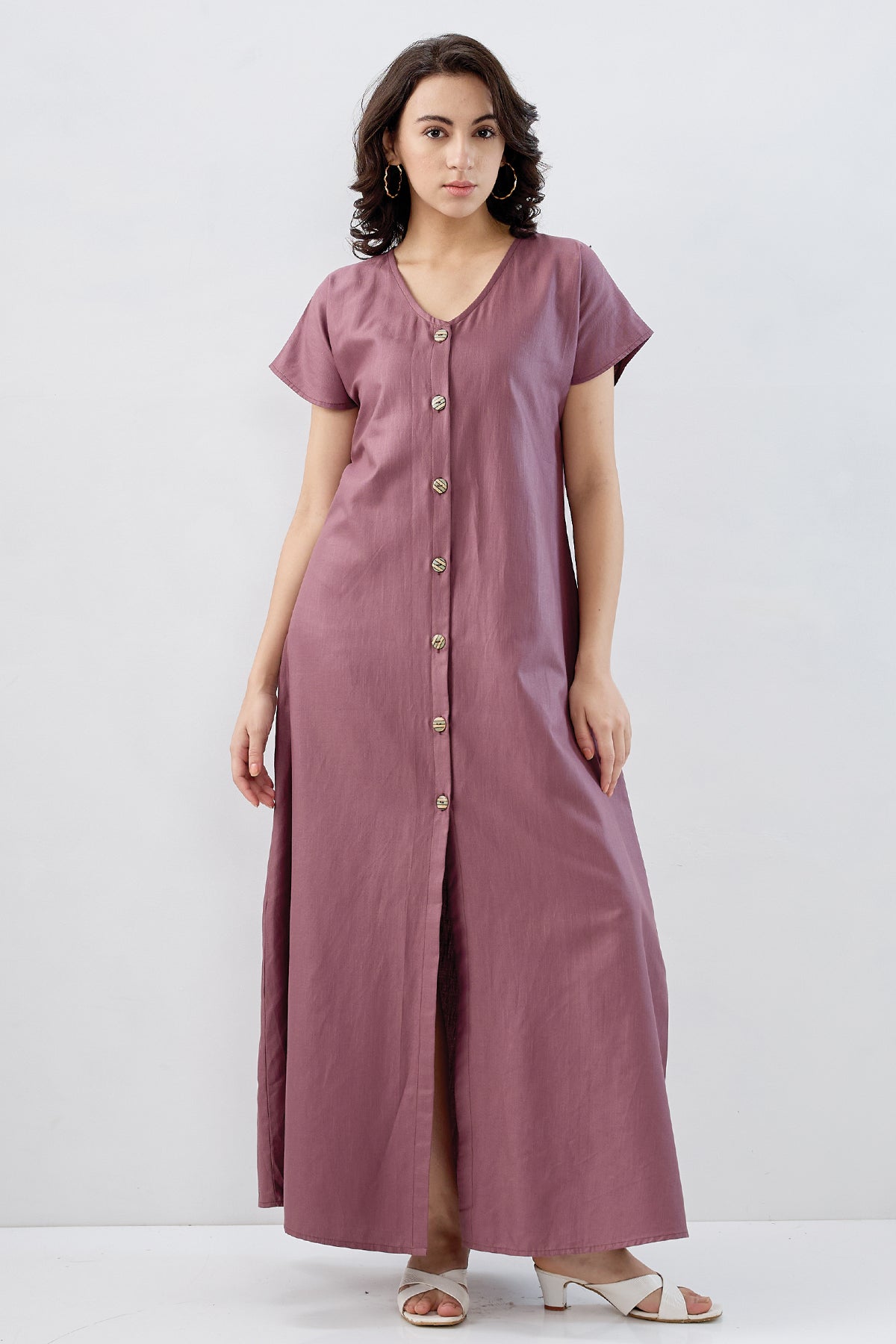 Buy Aubergine Cotton Button Dress for Women by SNEHA B Designer online available at scrollnshops