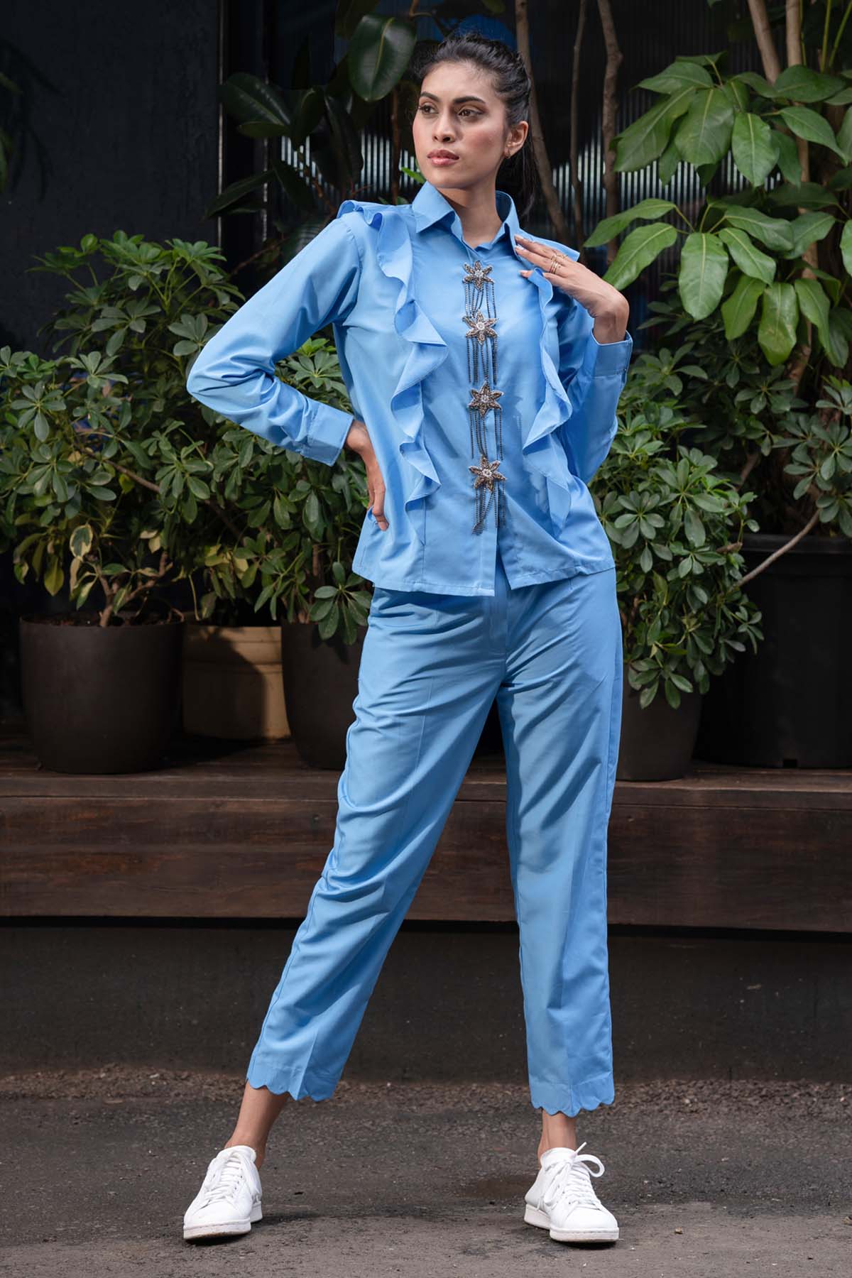 Azure Blue Motif Embroidered Shirt