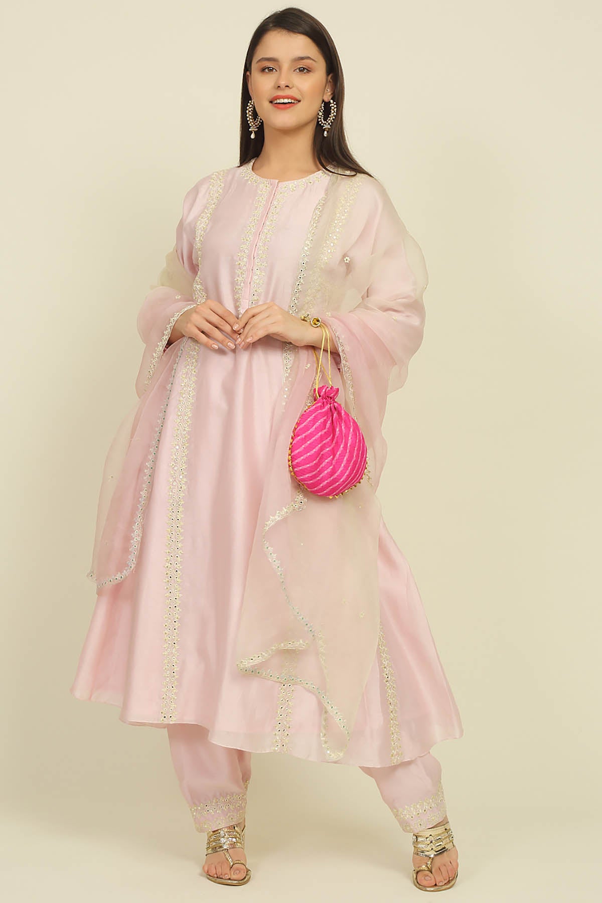 Baby Pink Chanderi Kurta Set