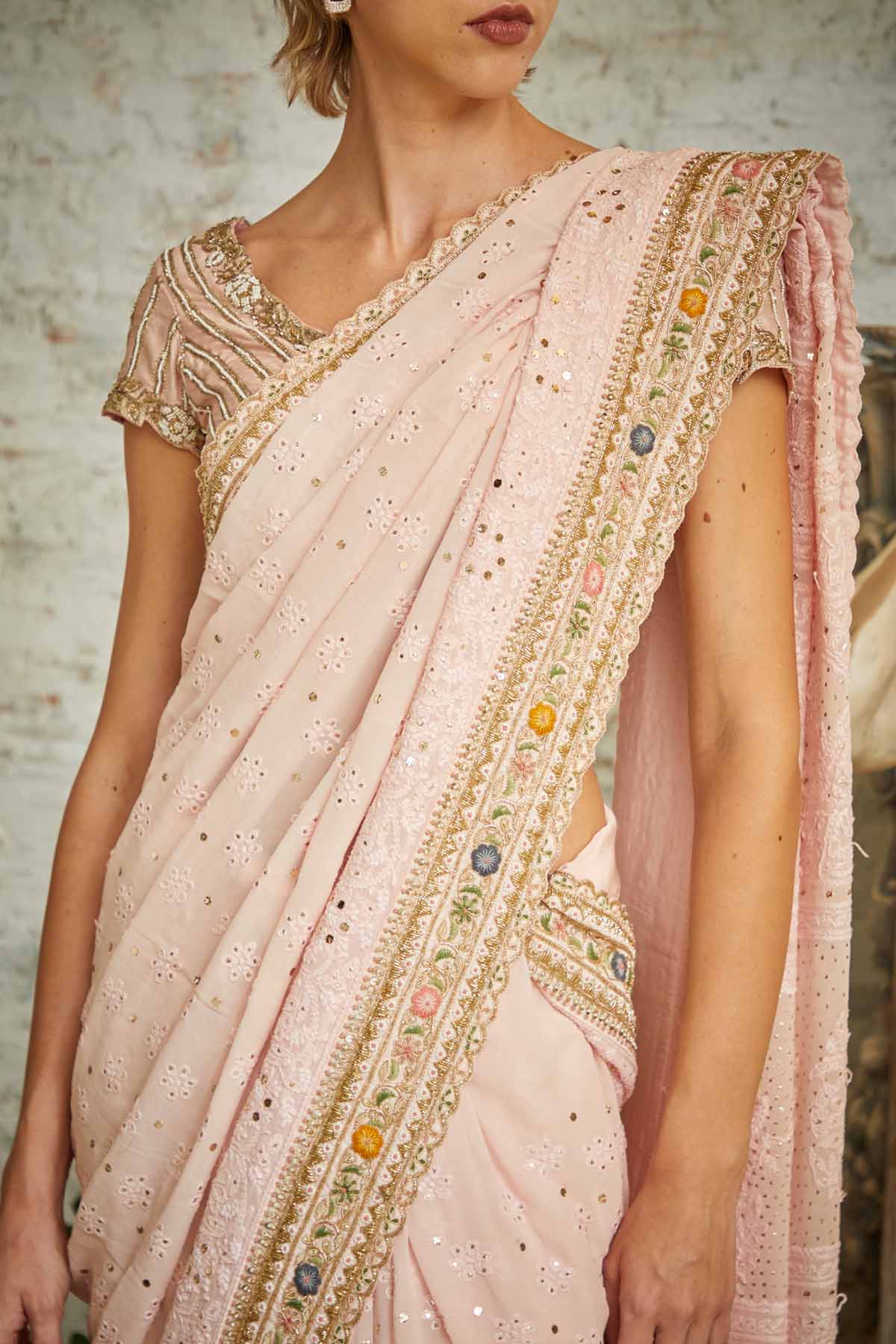 Baby Pink Embroidered Saree