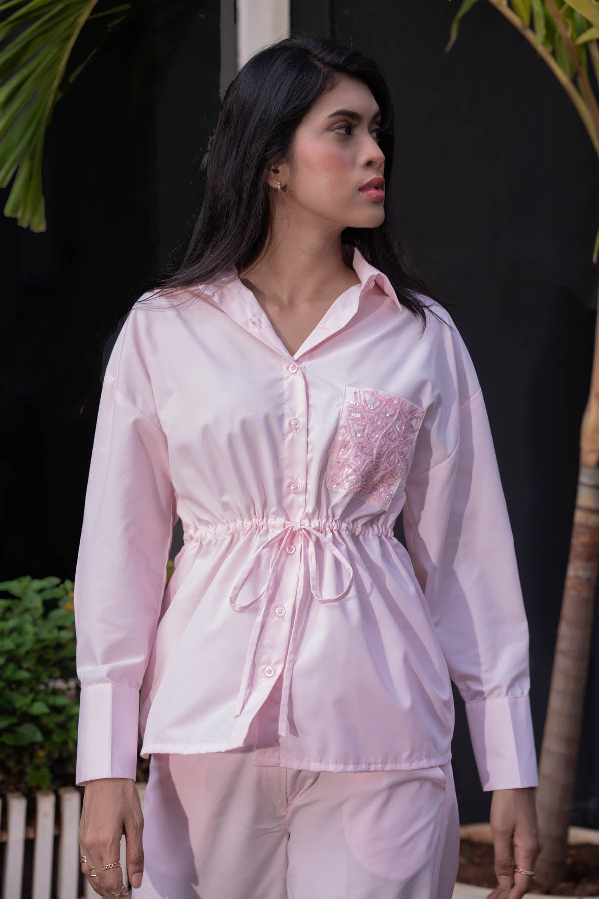 Baby Pink Sequins Shirt & Pants