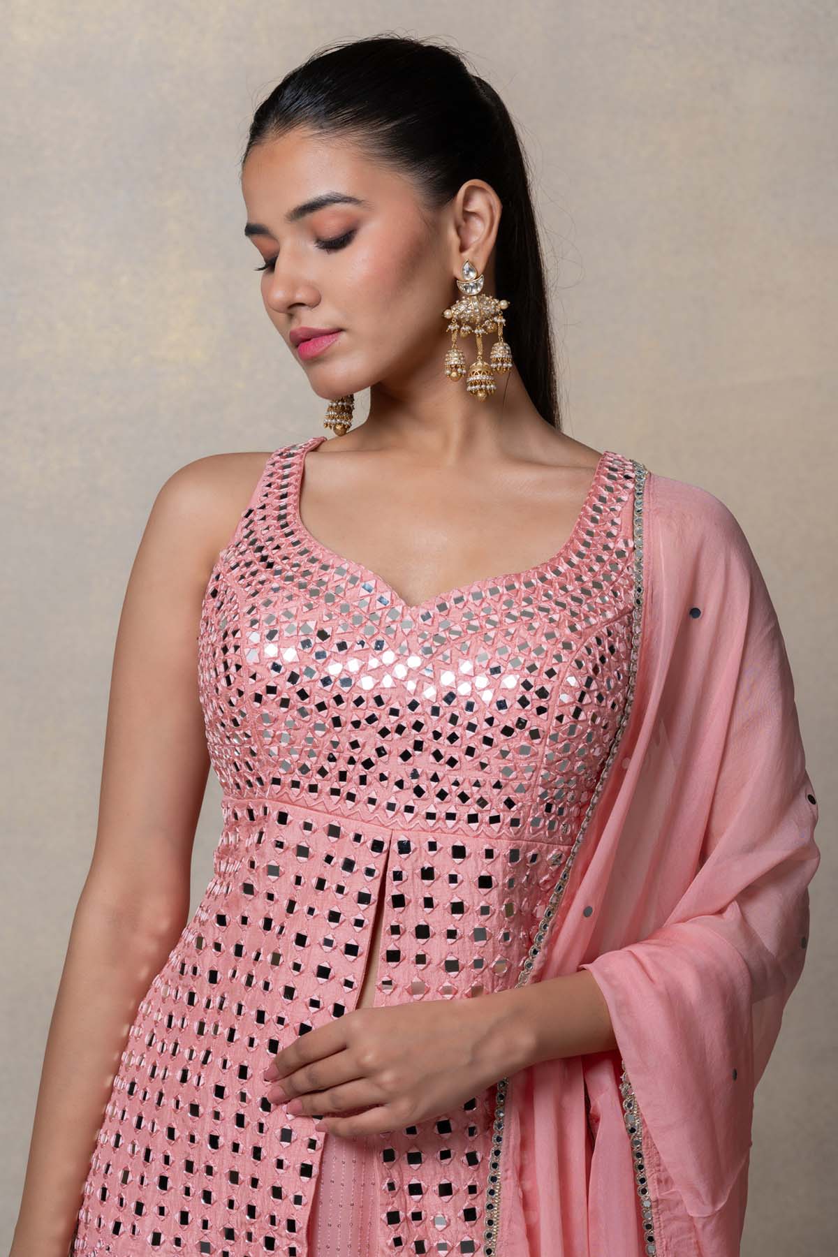 Baby Pink Silk Indo-Western Set
