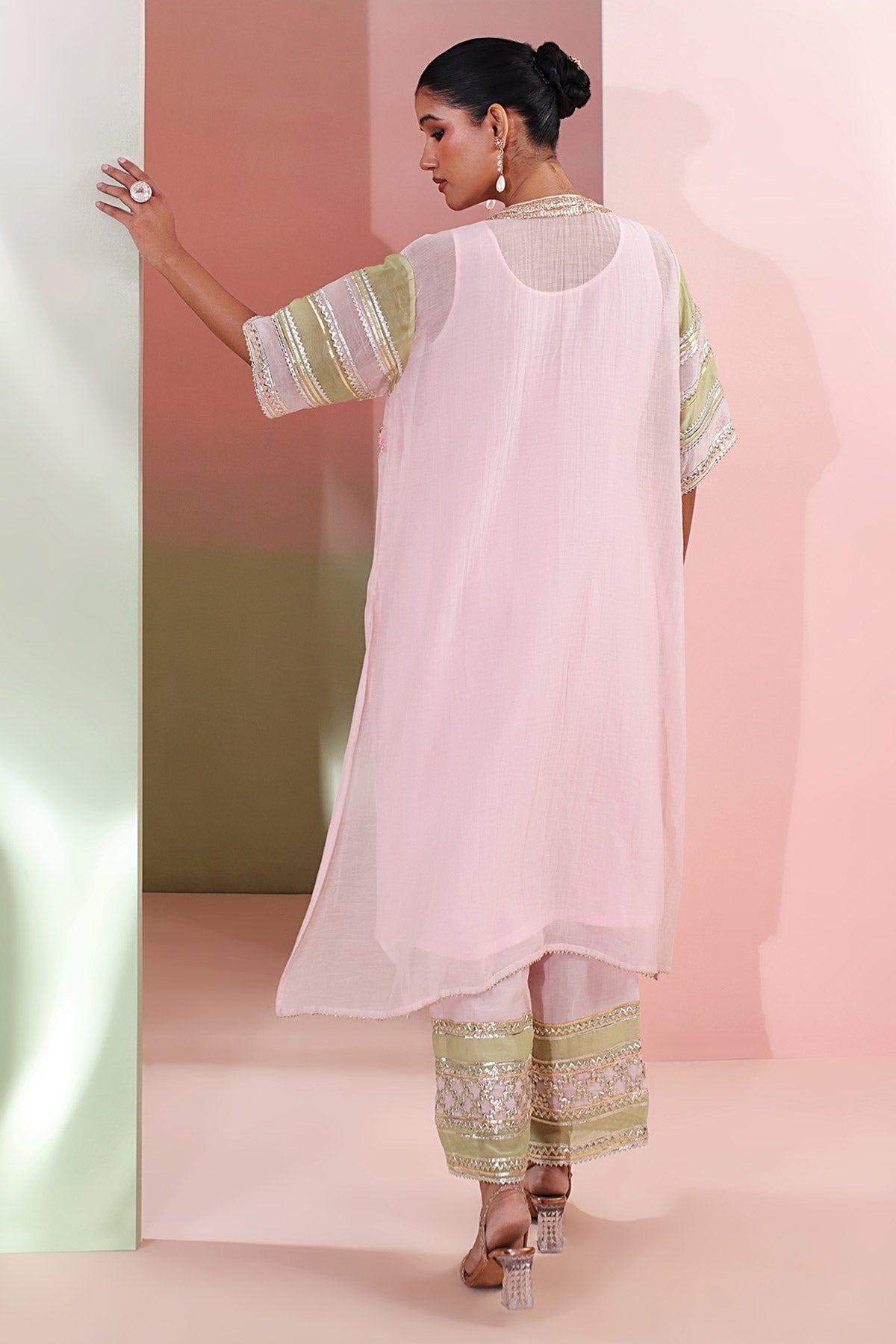 Baby Pink Beads Work Kurta Set