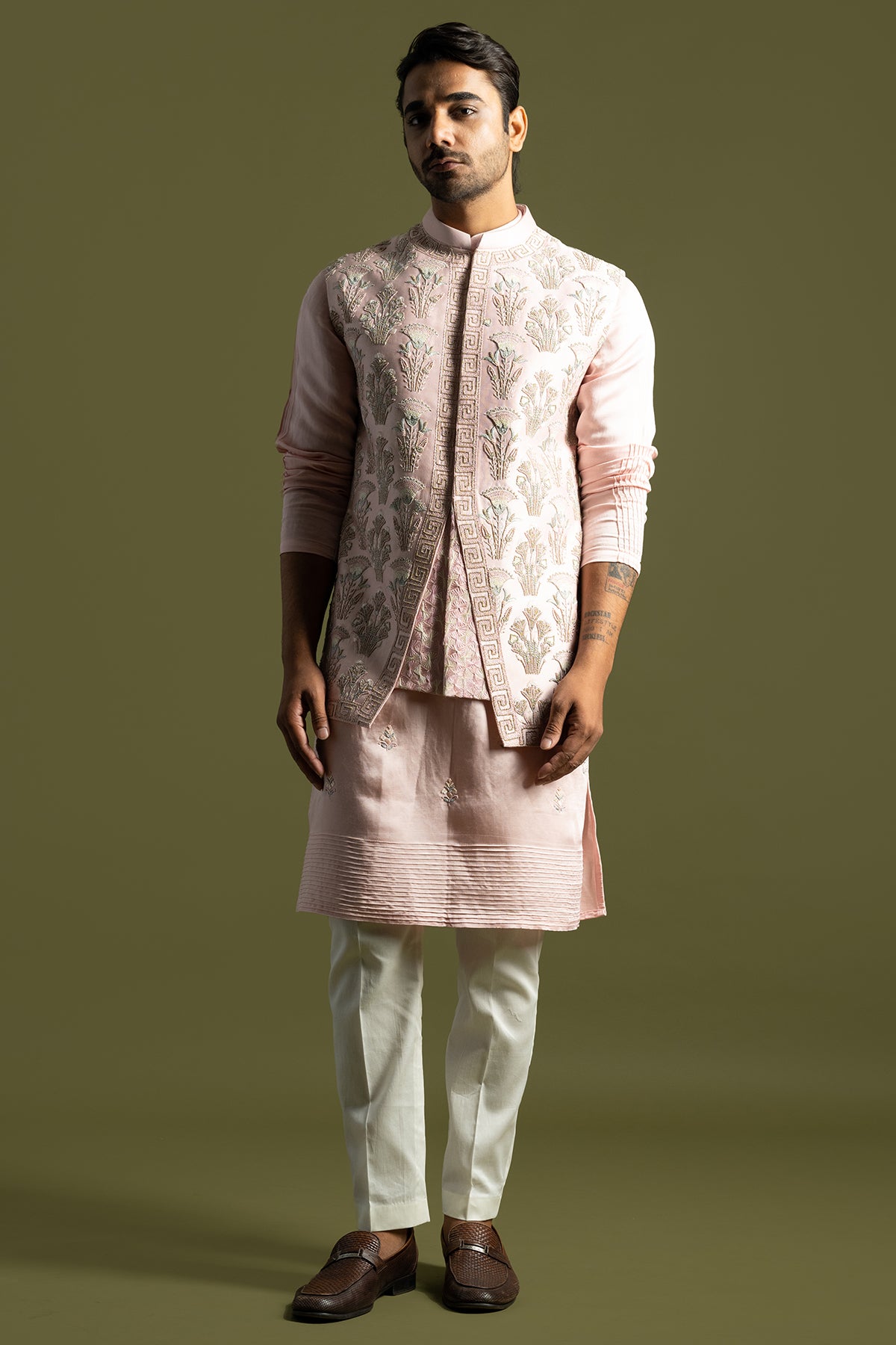 Baby Pink Chanderi Bundi Jacket