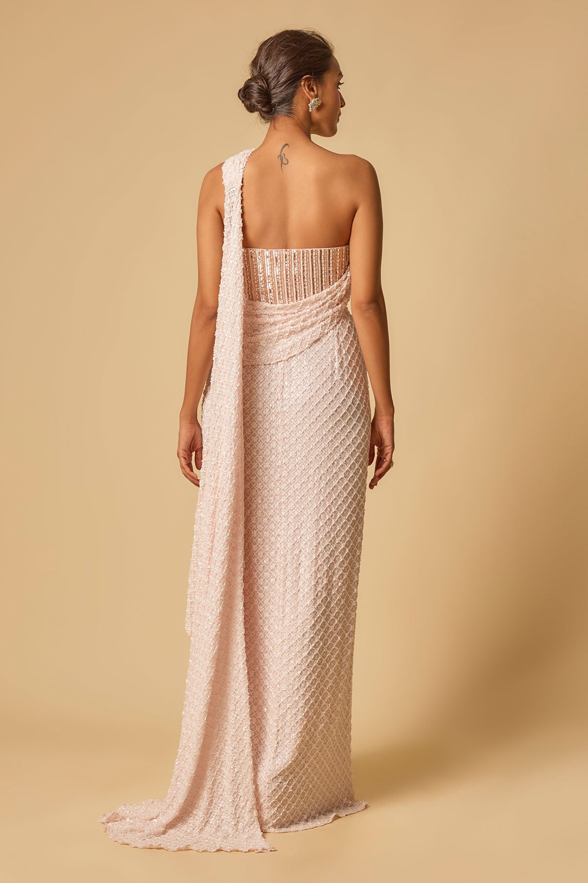 Baby Pink Embroidered Saree Gown