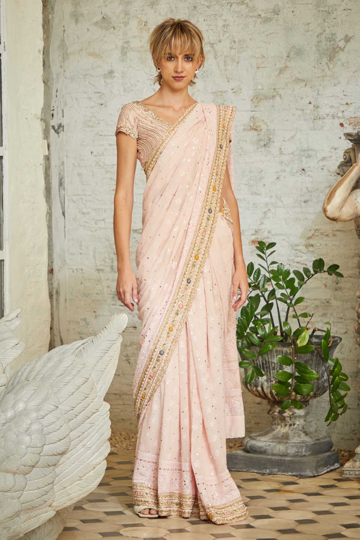 Baby Pink Embroidered Saree
