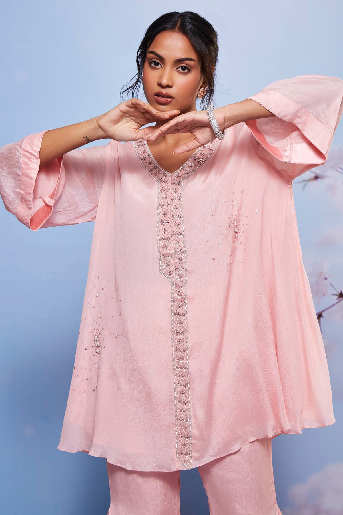 Baby Pink Embroidered Tunic Set