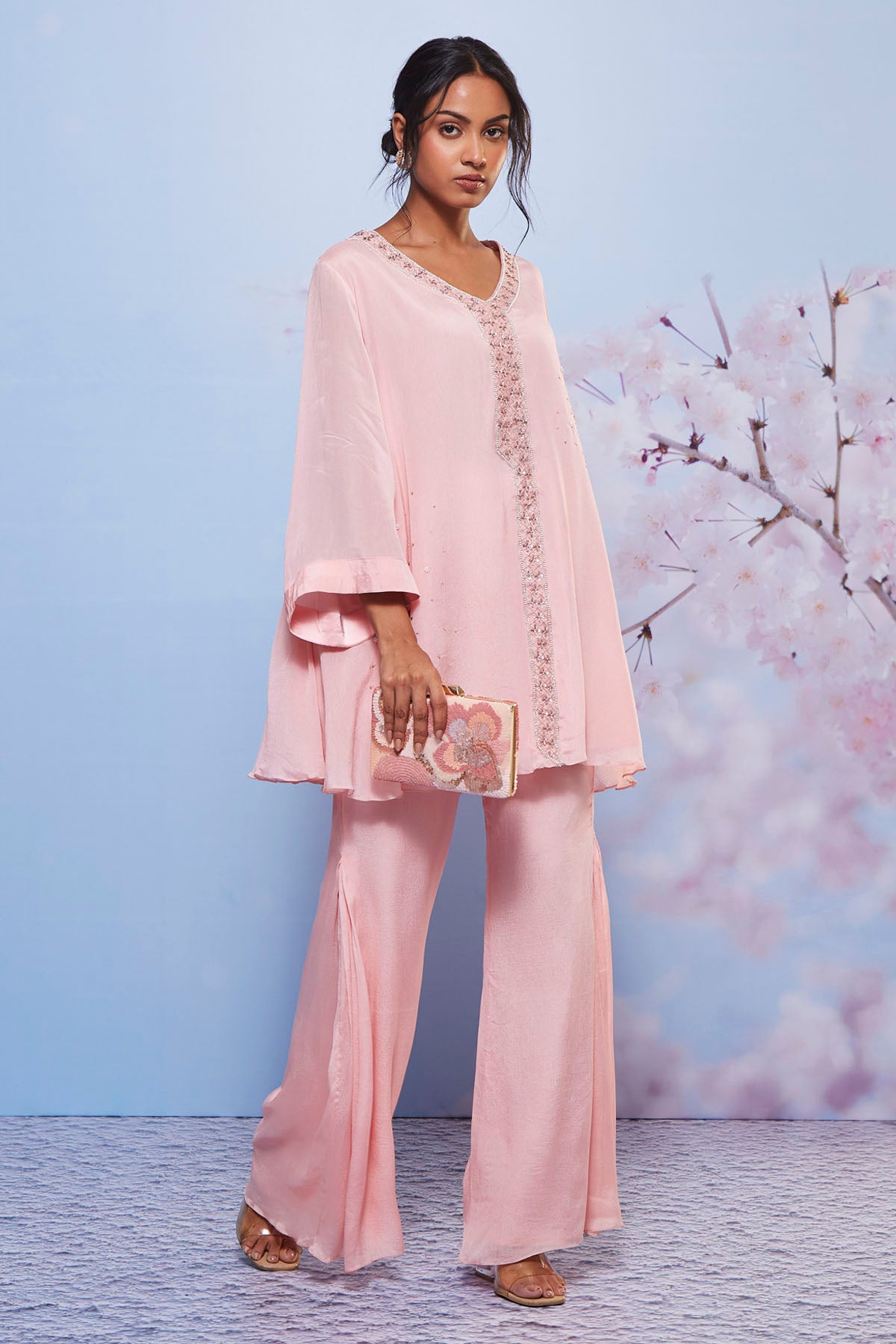 Baby Pink Embroidered Tunic Set