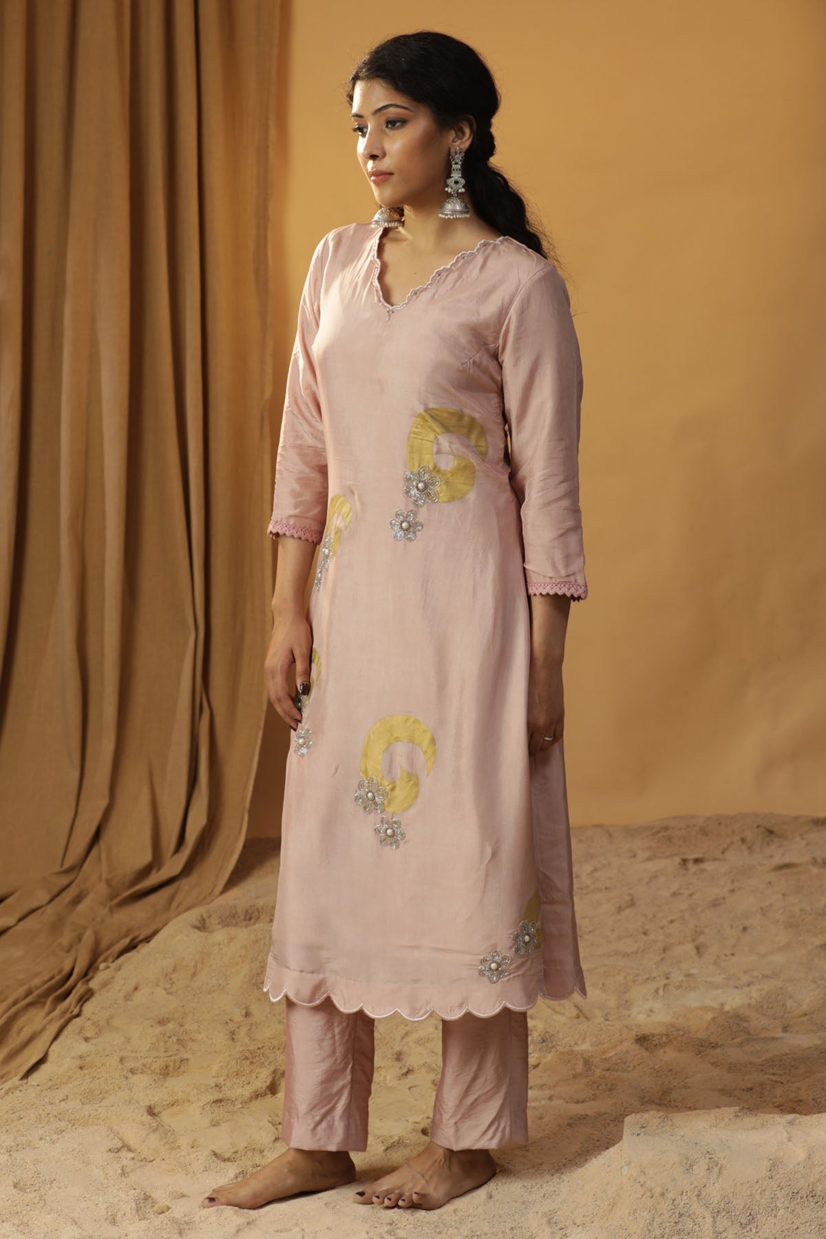 Baby Pink Foil Painted Kurta Set