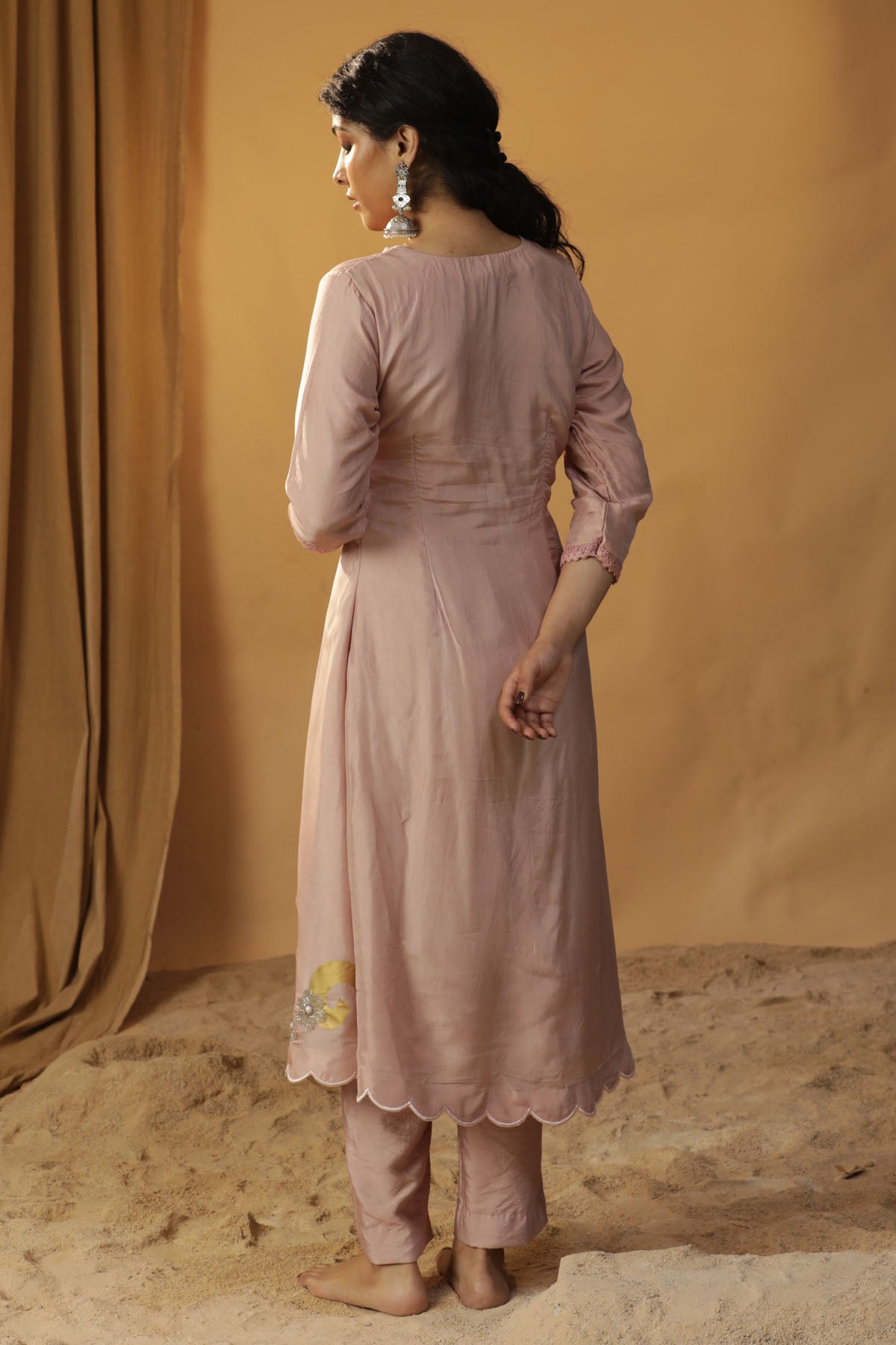 Baby Pink Foil Painted Kurta Set