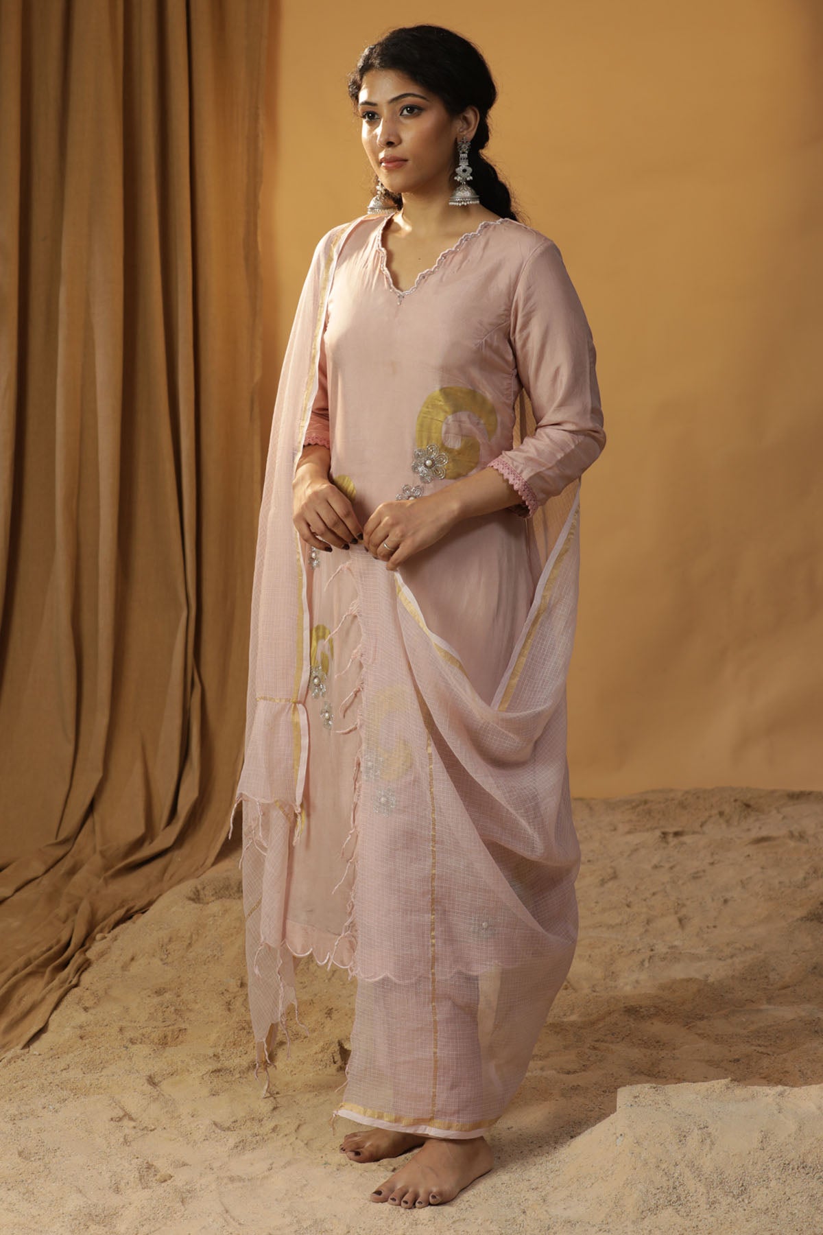 Baby Pink Foil Painted Kurta Set