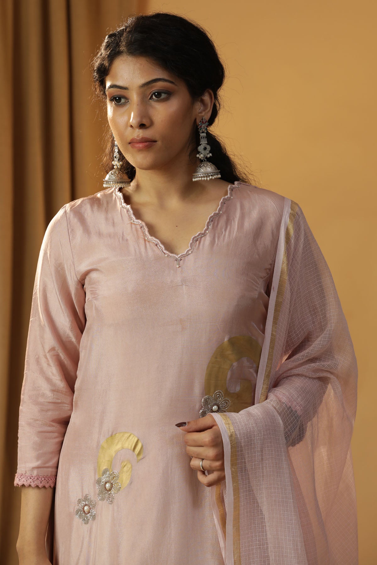 Baby Pink Foil Painted Kurta Set