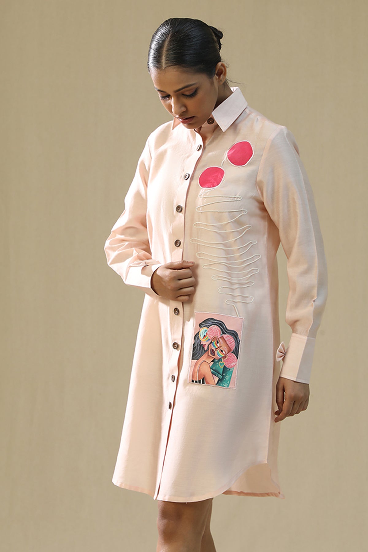 Baby Pink Handpainted Shirt Dress