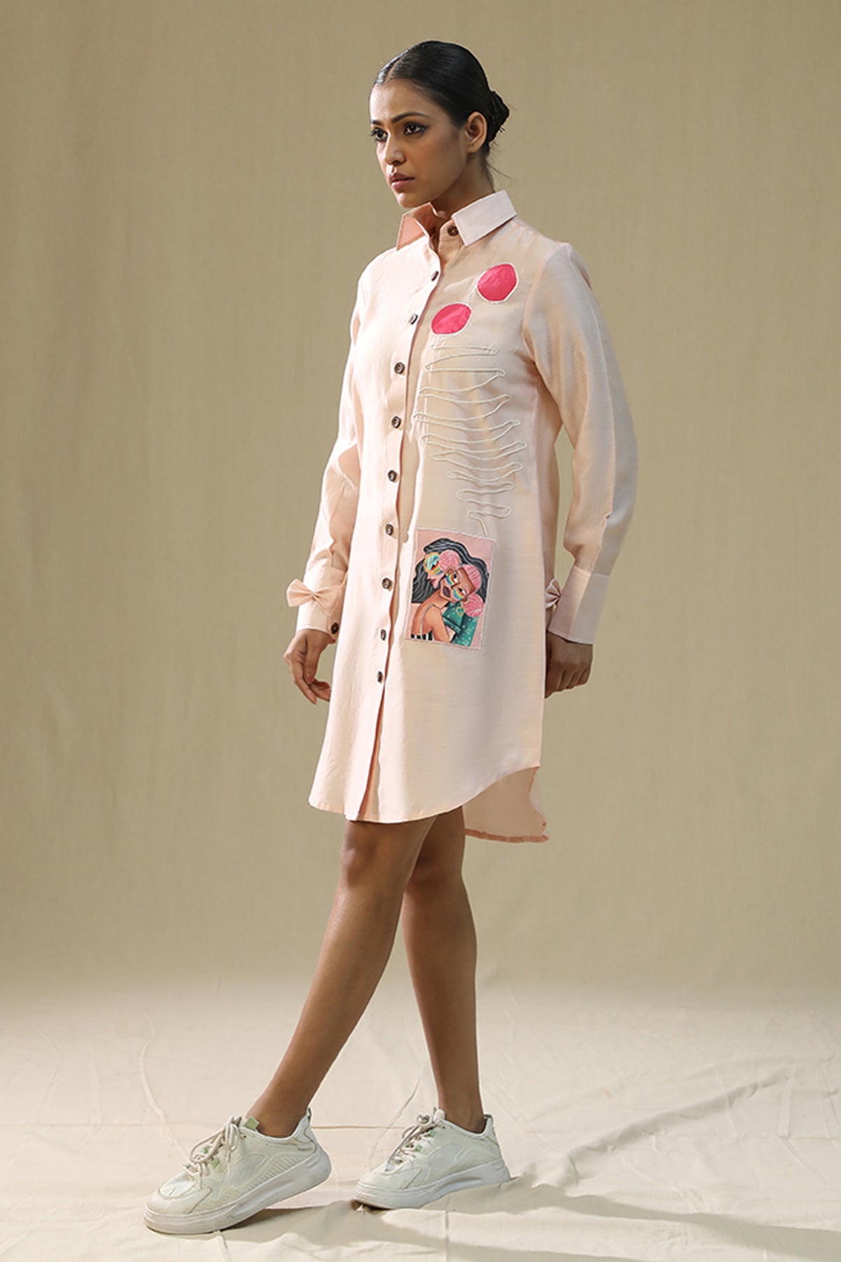 Baby Pink Handpainted Shirt Dress