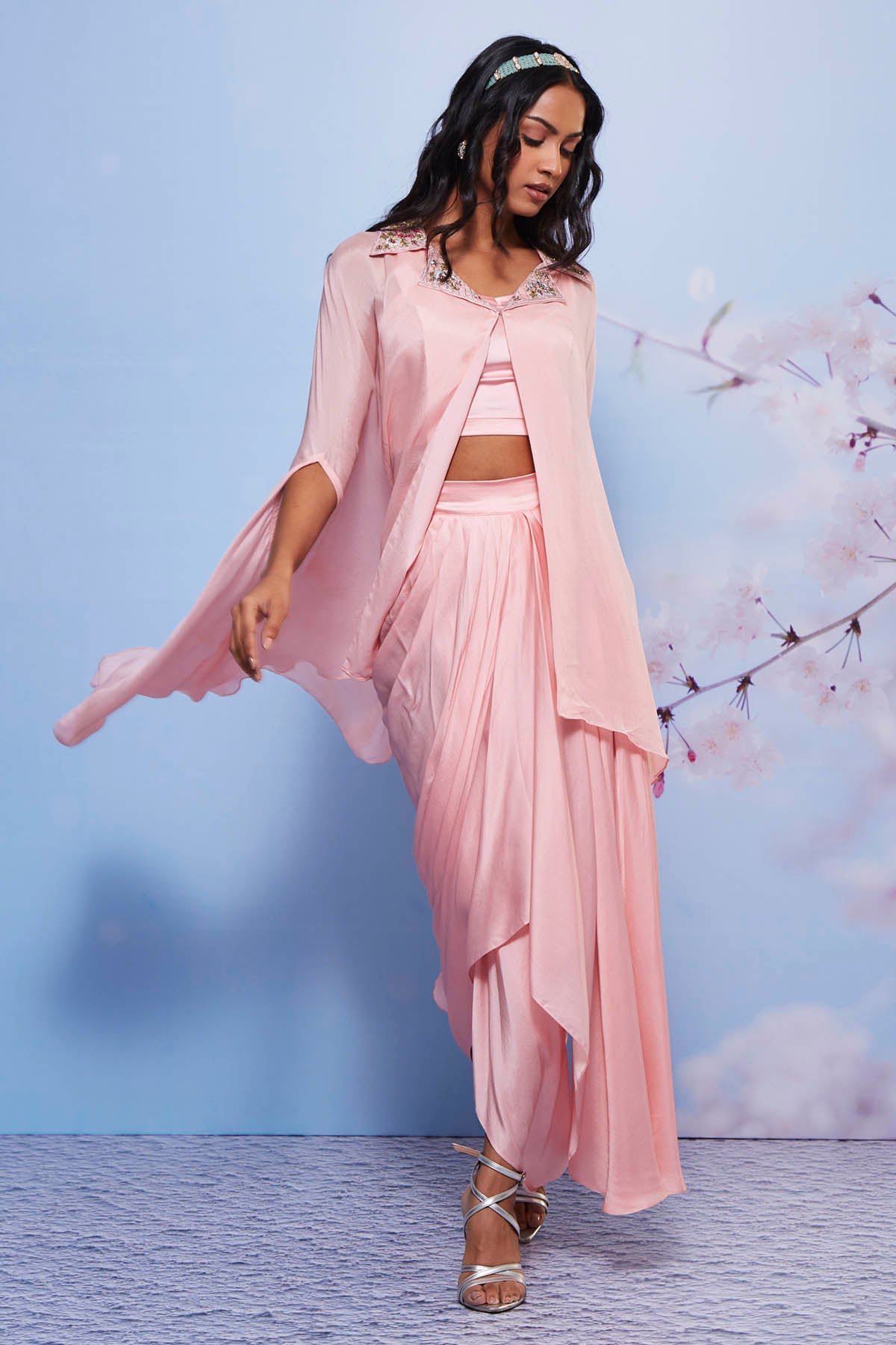 Baby Pink Indo-Western Cape Set