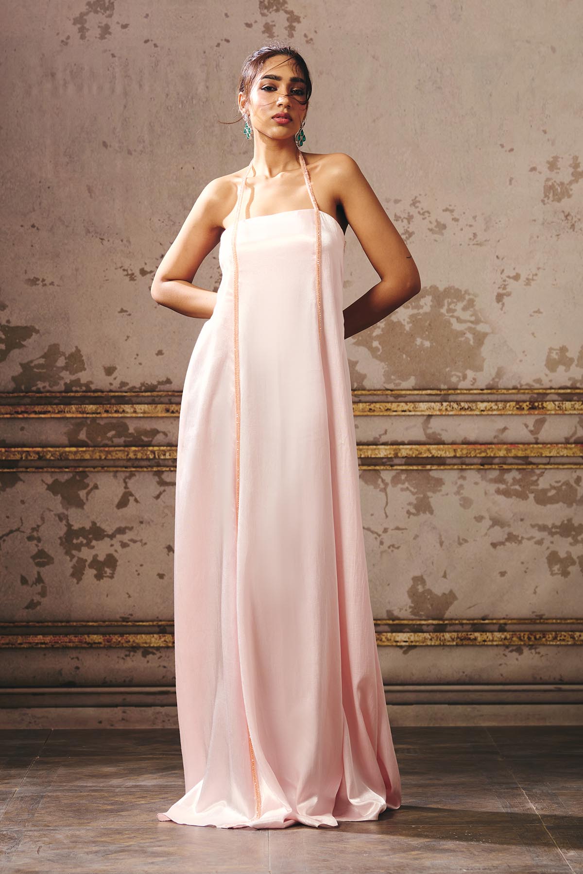 Buy Baby Pink Mashroo Trapeze Gown by Masumi Mewawalla for women online at ScrollnShops