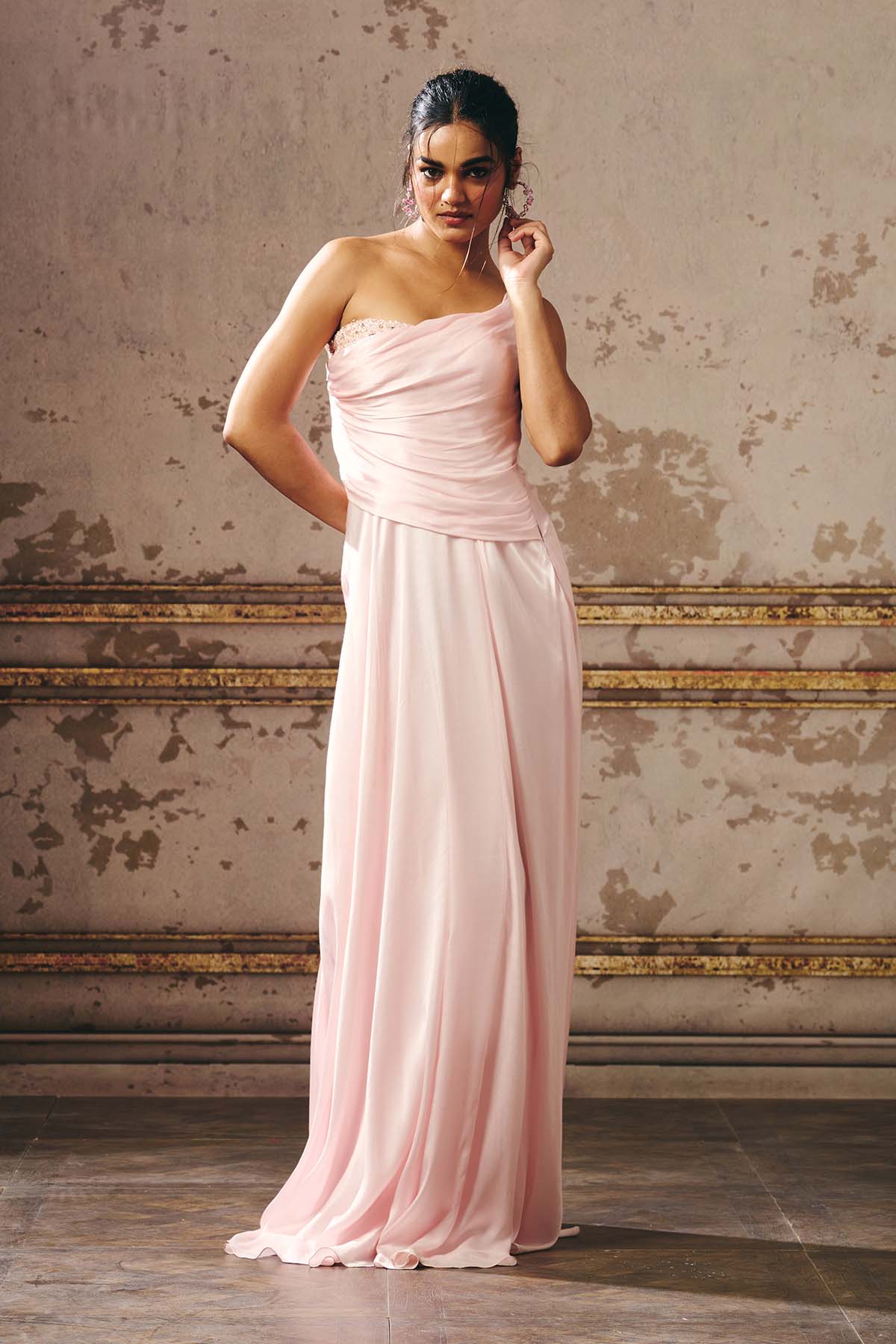 Buy Baby Pink One Shoulder Dress by Masumi Mewawalla for women online at ScrollnShops