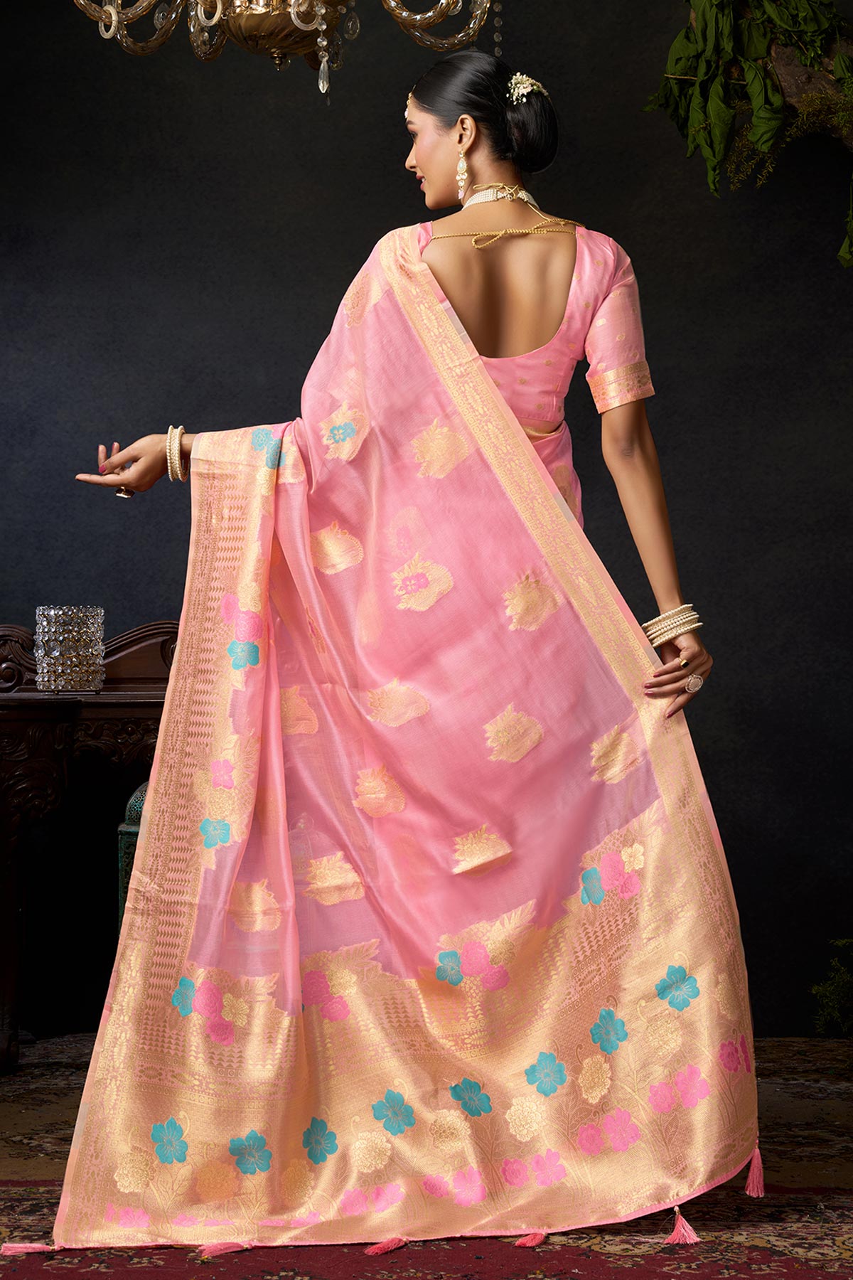 Baby Pink Organza khadi Saree